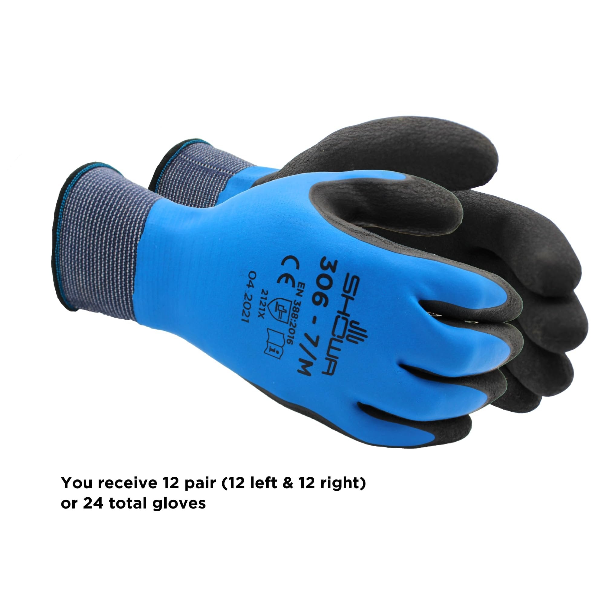 Showa 306 Natural Rubber Latex Waterproof Breathable Work Gloves (12 Pair)