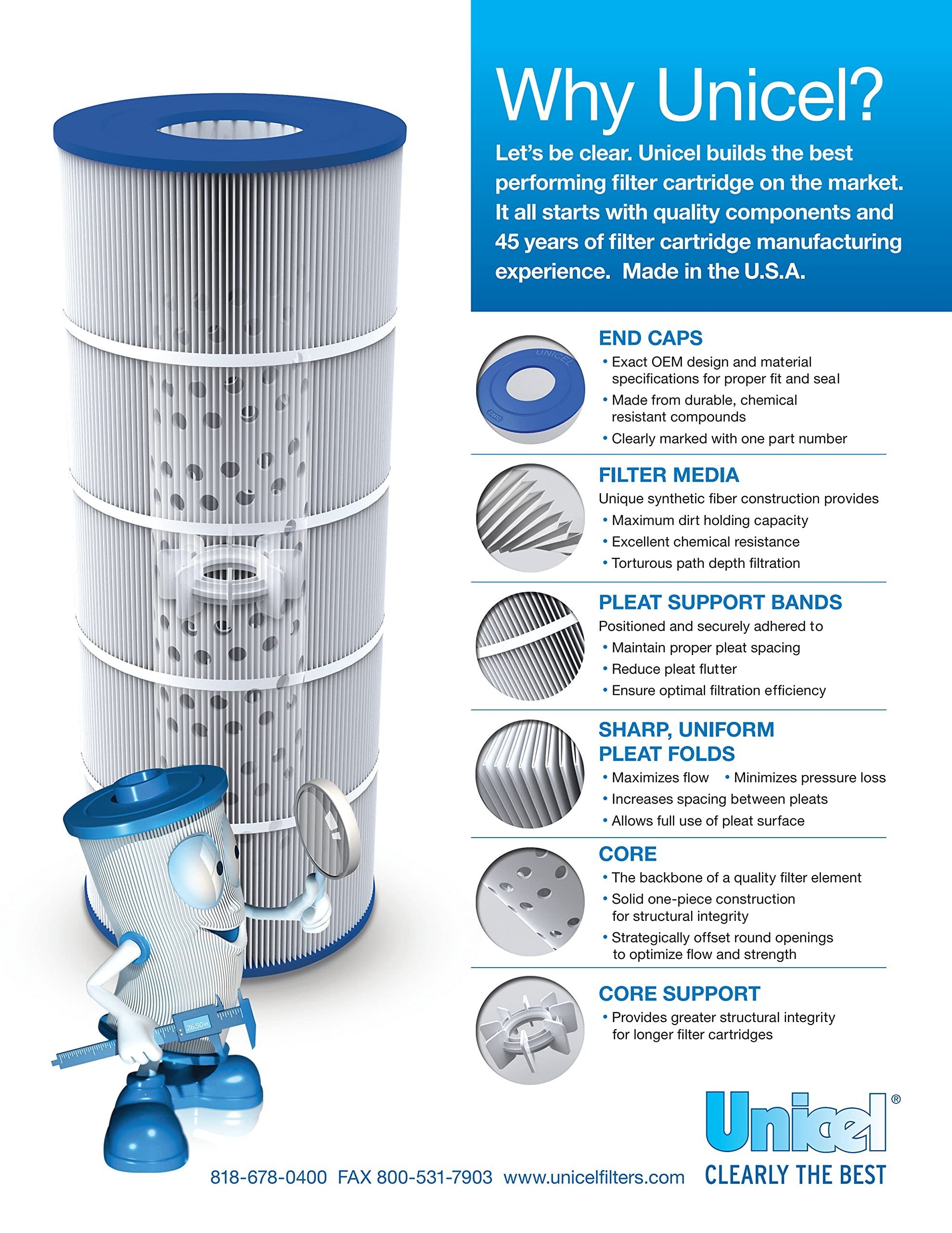 Unicel C-9475 75 Square Foot Media Replacement Pool Filter Cartridge with 193 Pleats, Compatible with Jacuzzi Brothers