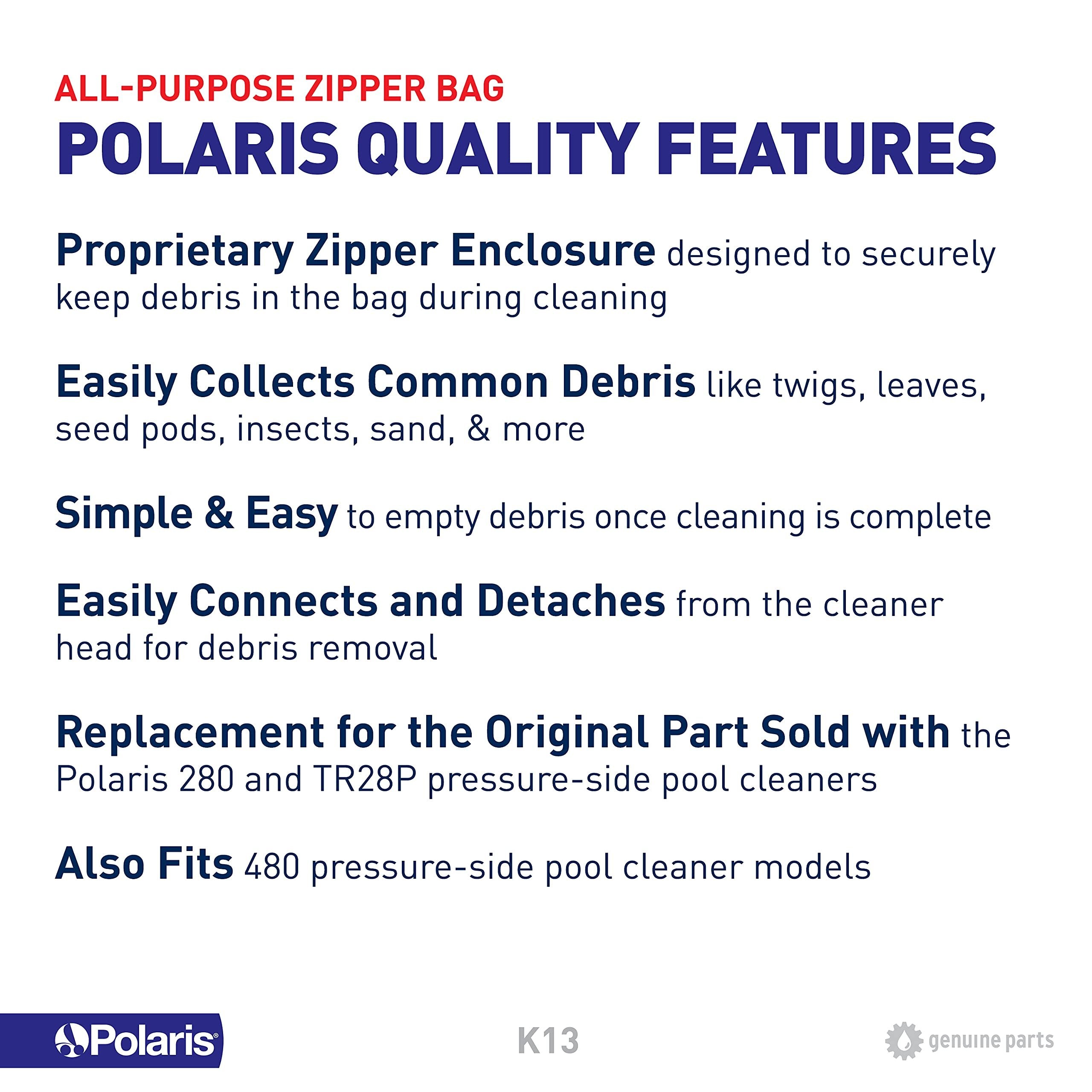 Polaris Genuine Parts K13 All-Purpose Zipper Replacement Debris Bag, for Automatic Pressure Pool Cleaner Vac-Sweep 280