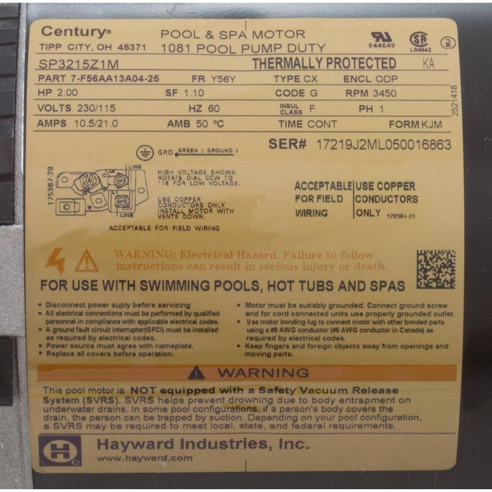Hayward SPX3215X20Z1PE 2-Horsepower Standard Efficient Max Rate Power End Replacement for Hayward Tristar SP3200X Series Pump
