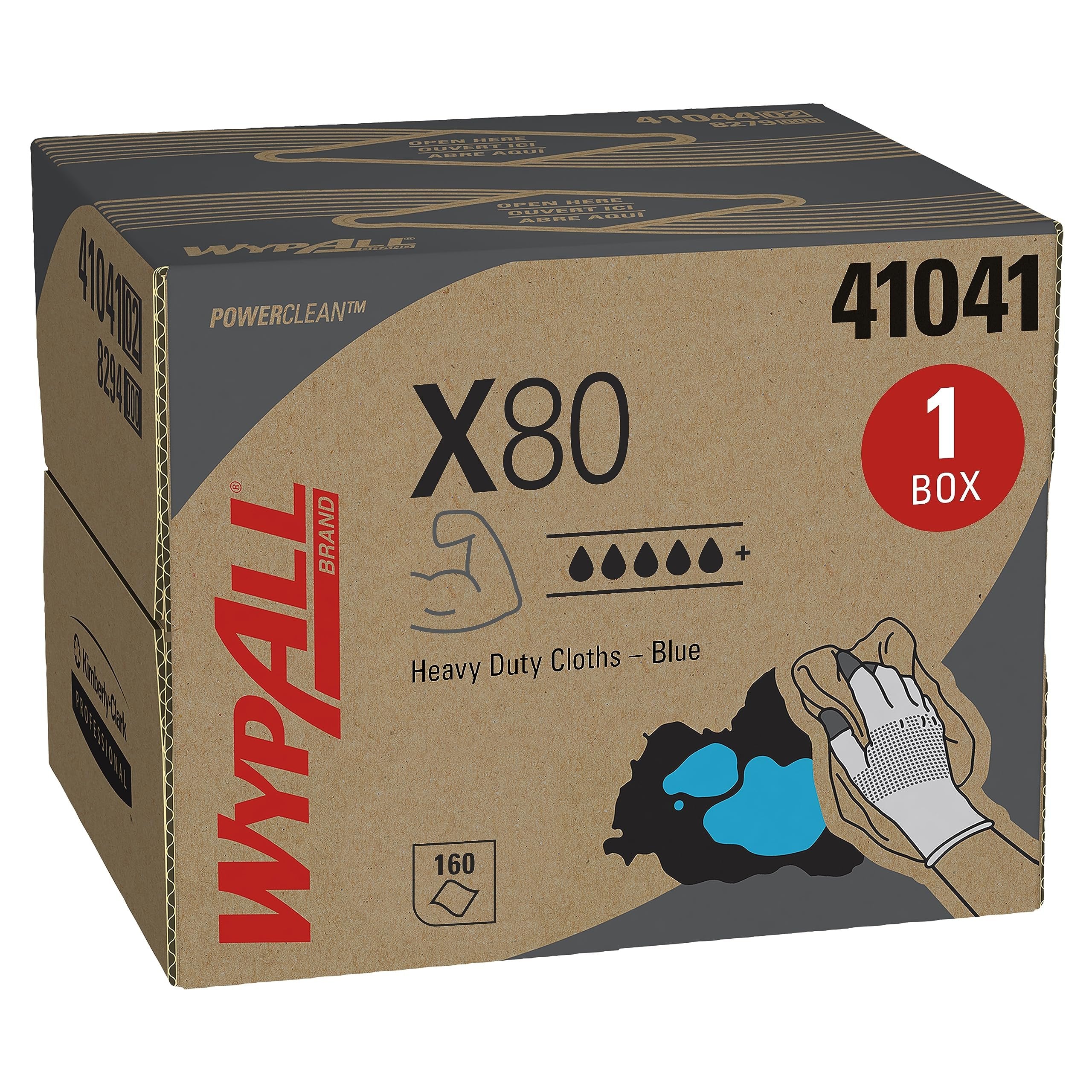 WypAll Power Clean X80 Heavy Duty Cloths (41041), Brag Box, Blue, 1 Box with 160 Sheets