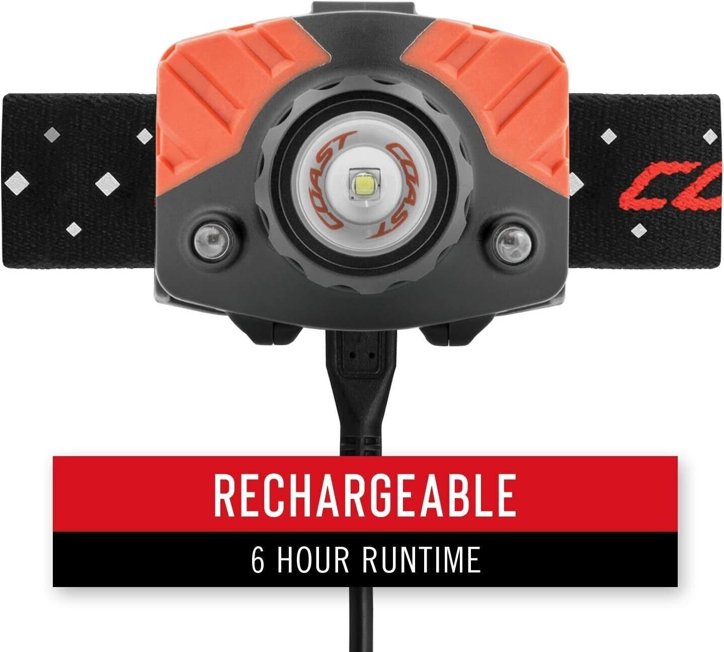 Coast® FL75R Rechargeable 530 Lumen Dual Color Twist Focus™ LED Headlamp, Black