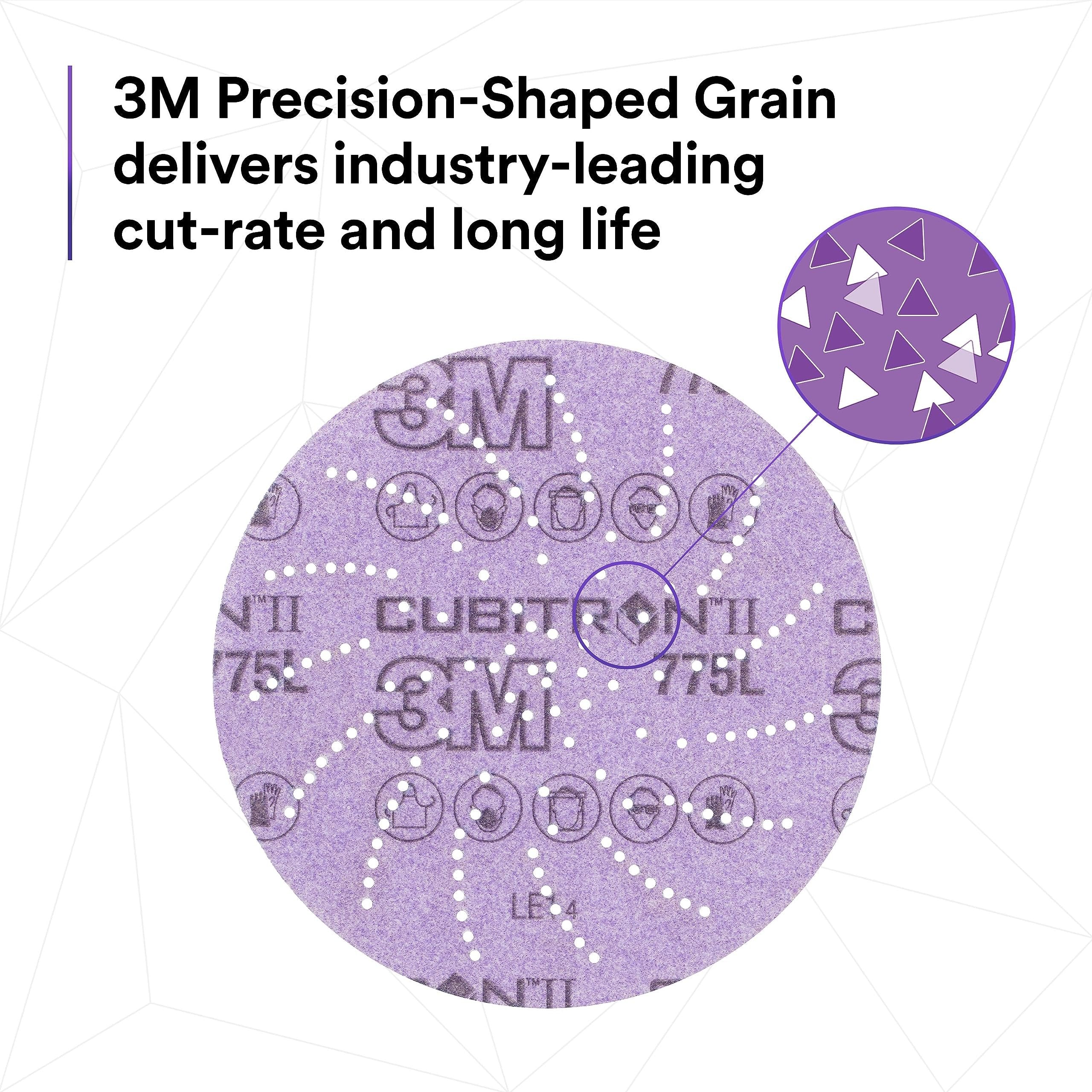 3M Xtract Cubitron II Hookit Clean Sanding Film Disc 775L Hook and Loop Sanding Discs for Paint Preparation and Removal, General Sanding, Refining, Blending, and Featheredge