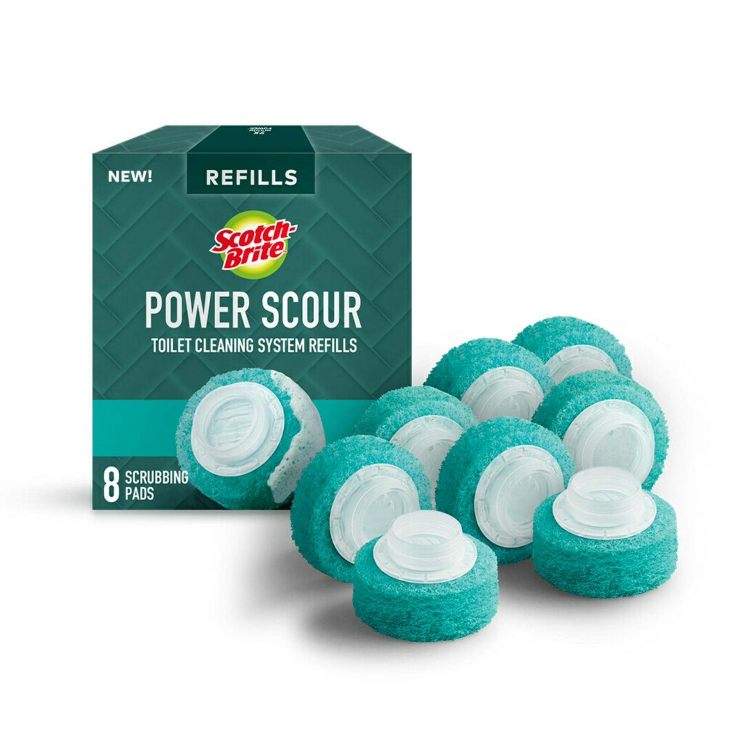 Scotch-Brite Power Scour Disposable Scrubbing Pad Refills, Disposable Toilet Bowl Cleaner Scrub Pad Tablets, 8 Scrubbing Pad Refills