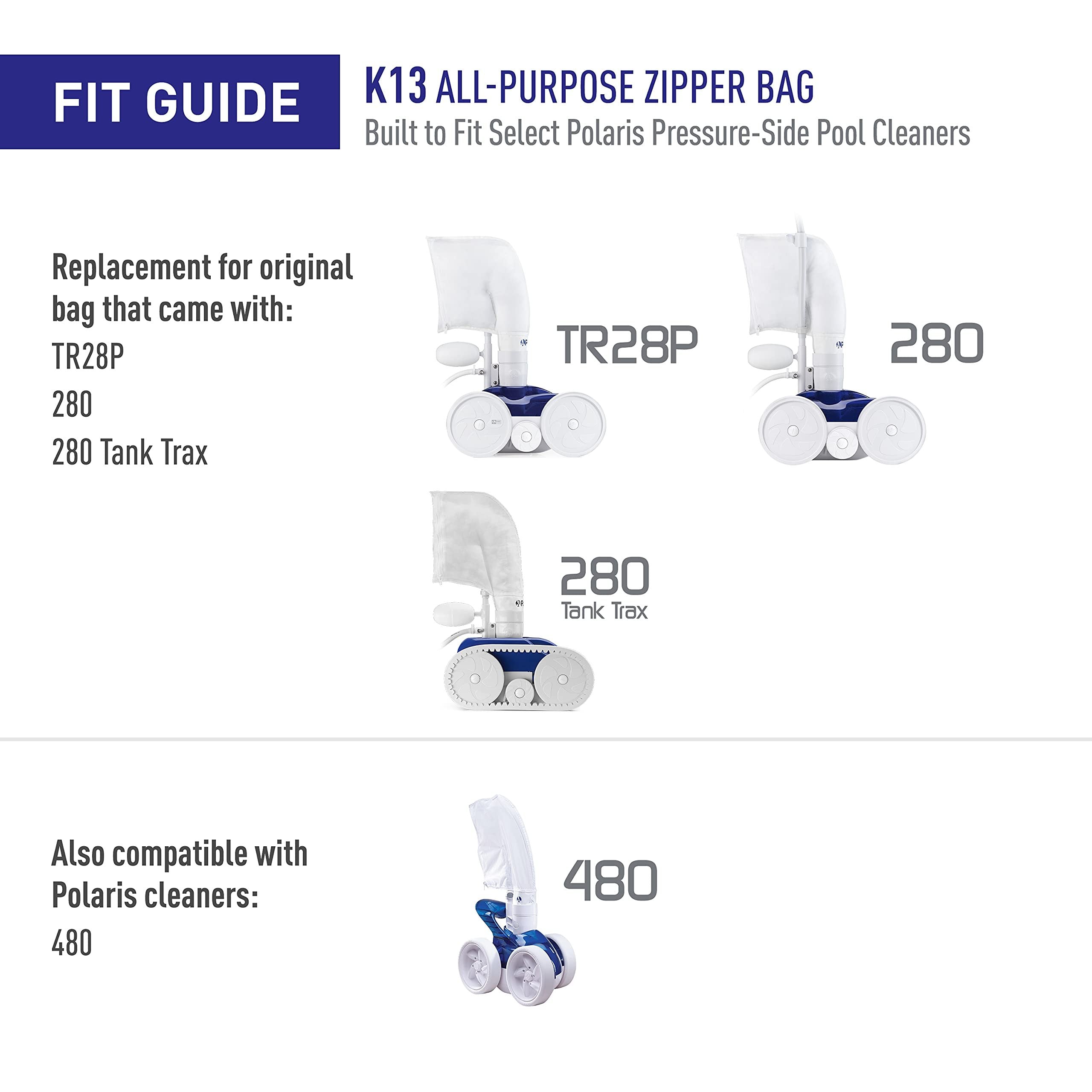 Polaris Genuine Parts K13 All-Purpose Zipper Replacement Debris Bag, for Automatic Pressure Pool Cleaner Vac-Sweep 280