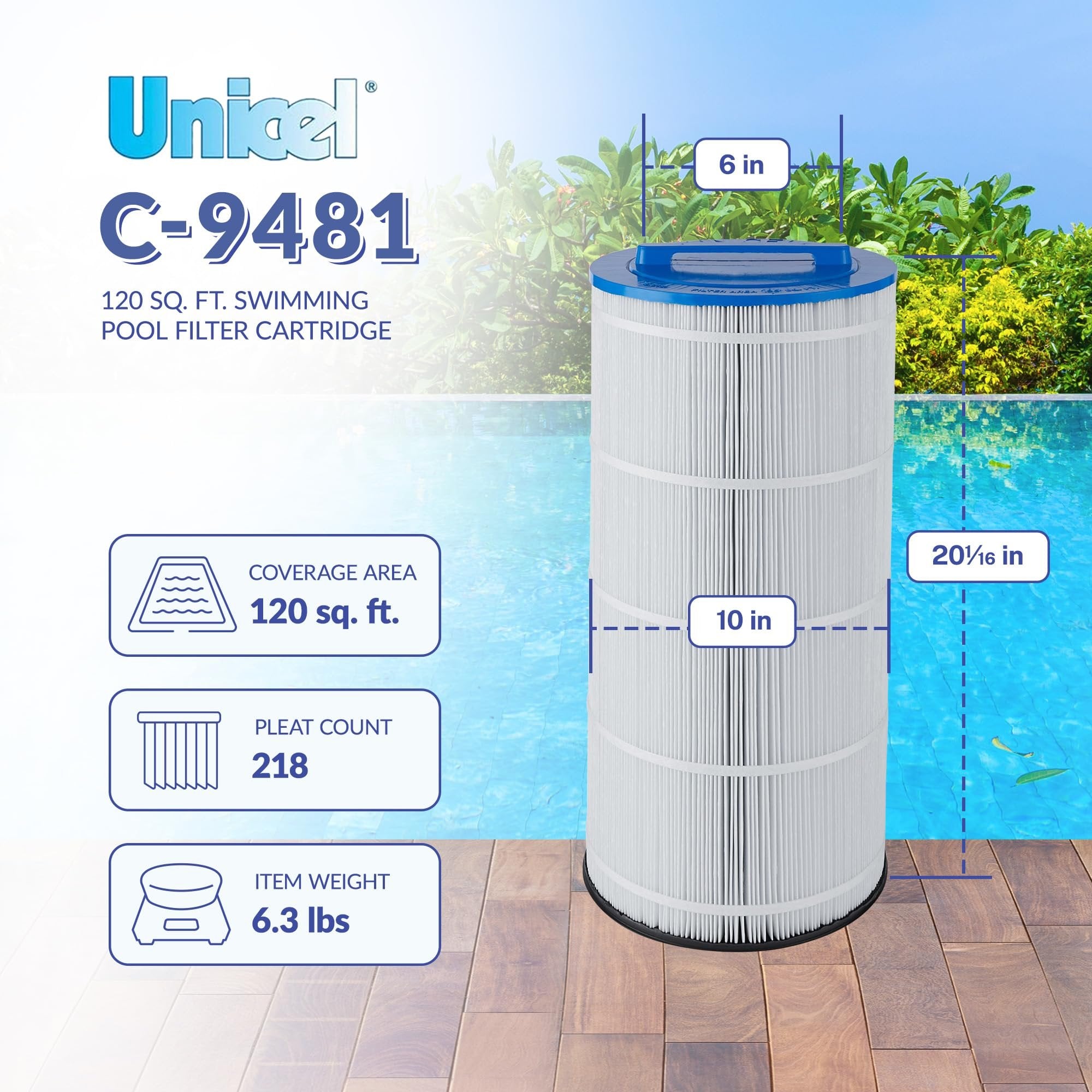 Unicel C-9481 120 Square Foot Media Replacement Pool Filter Cartridge with 218 Pleats, Compatible with Jacuzzi Brothers