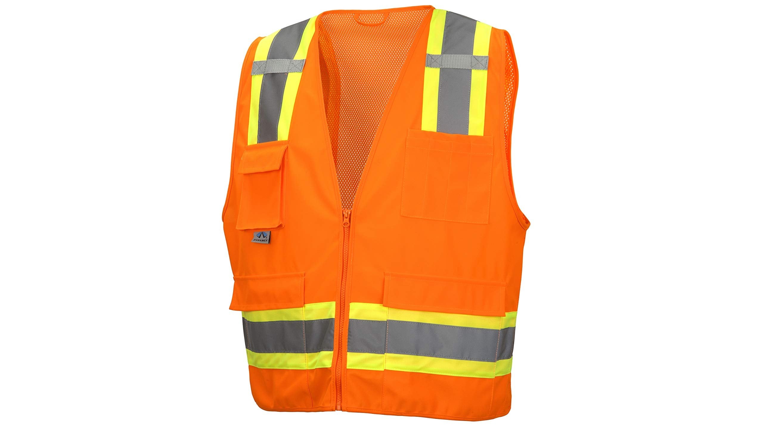 Pyramex Class 2 Surveyor's Safety Vest with 6 Pockets, Hi-Vis Lime, 2XL