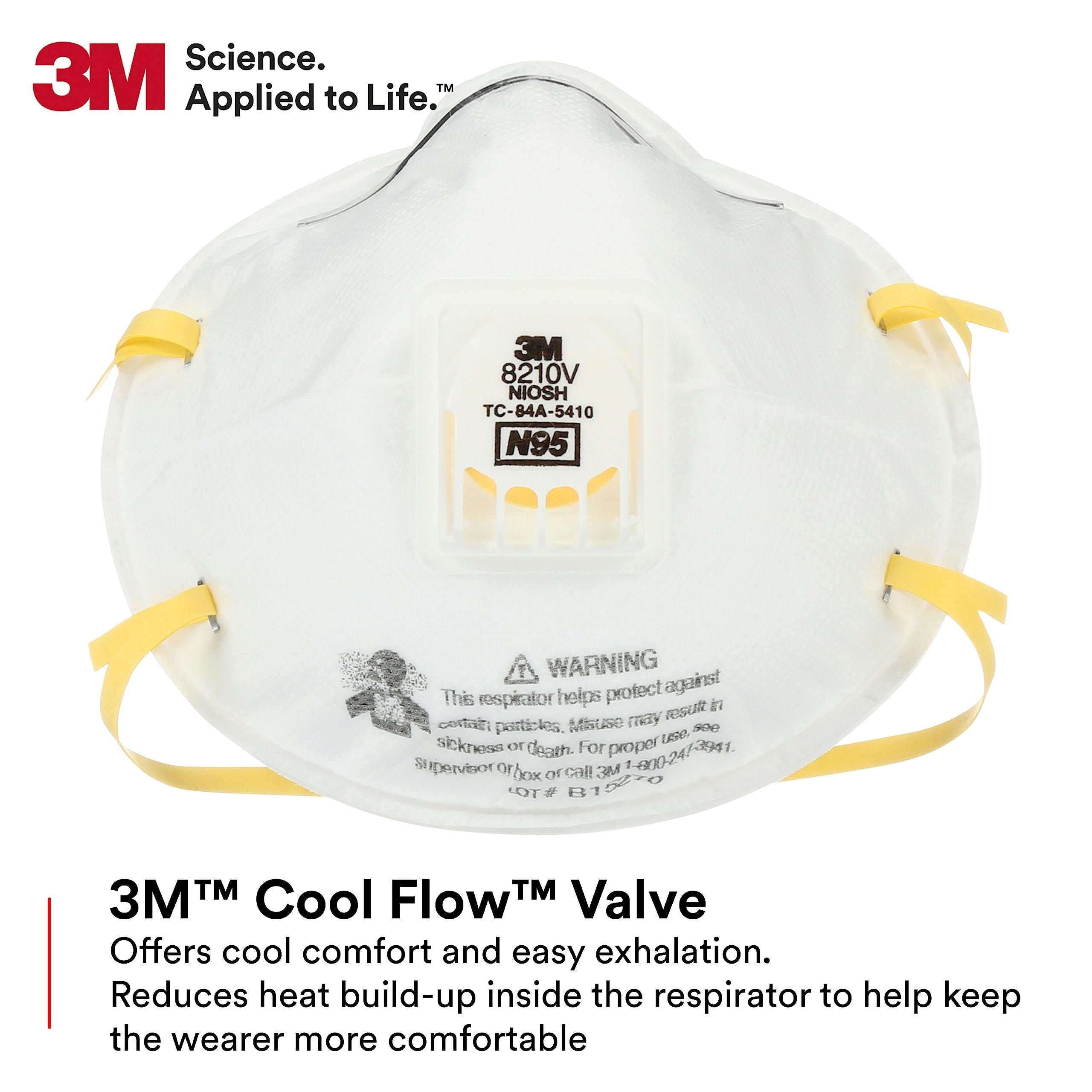 3M™ 8210V, WITH COOL FLOW VALVE, N95 - Half Facepiece, Non-Oil Filter, One CASE (80PK)