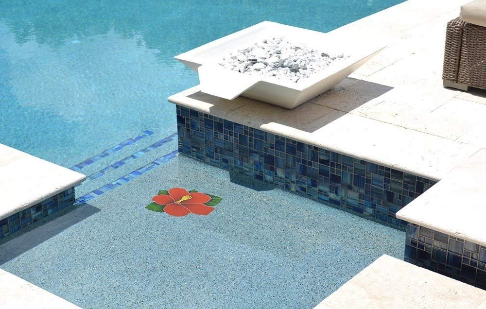 Artistry in Mosaics Hibiscus Ceramic Swimming Pool Mosaic (9" x 10", Blue)