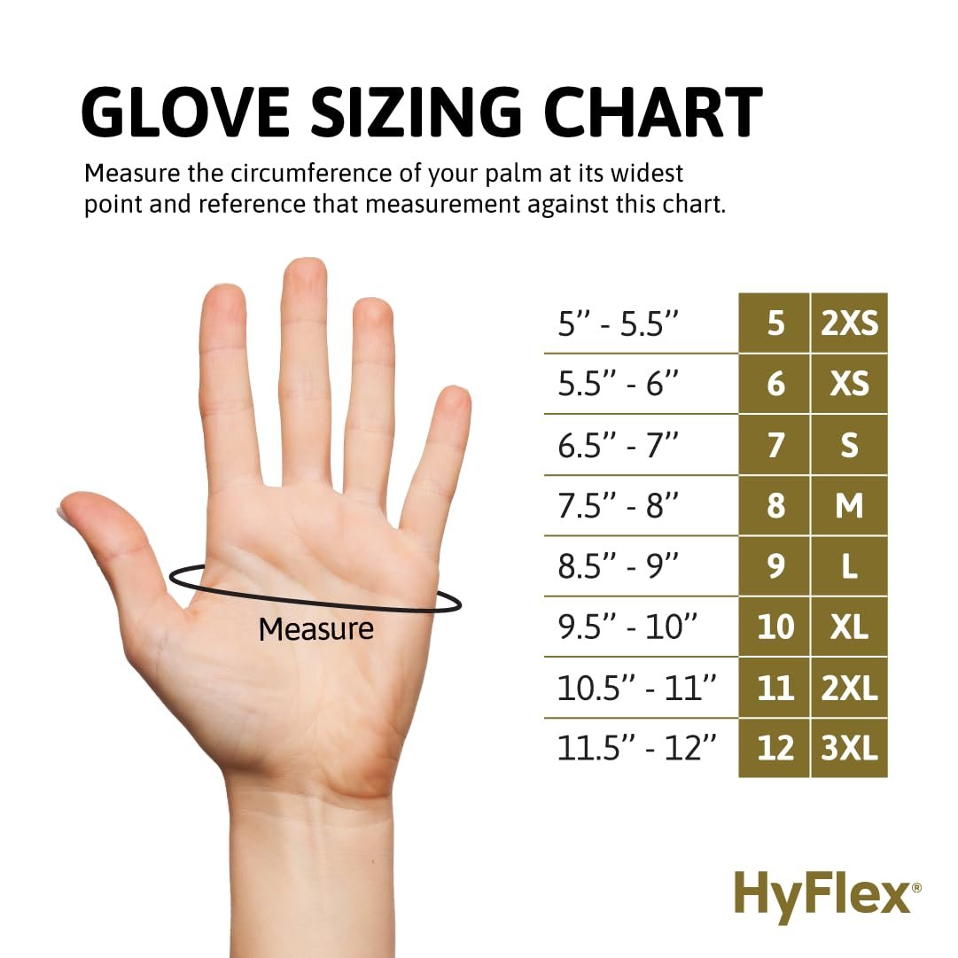 Ansell HYFLEX 11-600 Light Duty Nylon Industrial Gloves w/Palm Coating for Metal Fabrication, Automotive - Medium (8), Black (12 Pairs)