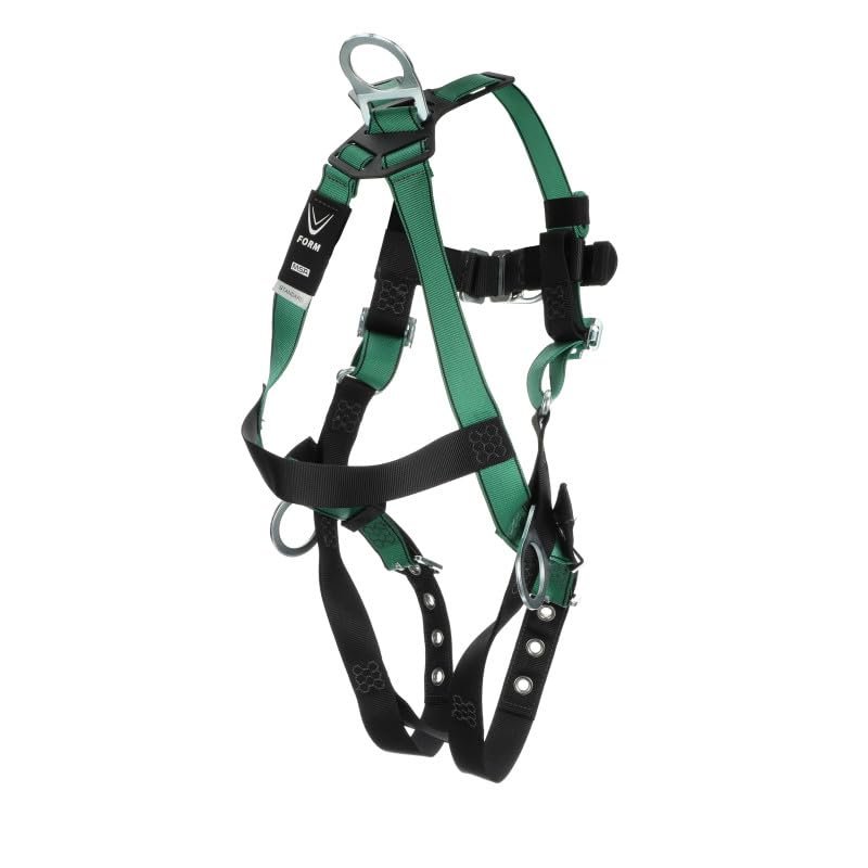 MSA V-Form Harness - Durable, Green, Full Body Harness with Aluminum D-Ring Configuration