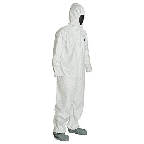 DuPont DUPTY122SXL Tyvek Elastic-Cuff Hooded Coveralls with Boots, White, X-Large Size, Pack of 25