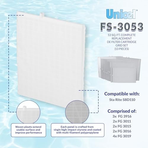 Unicel FS-3053 Rectangular DE Grid Replacement Swimming Pool Filters with Top Exit Port, Full Set Compatible with Sta-Rite