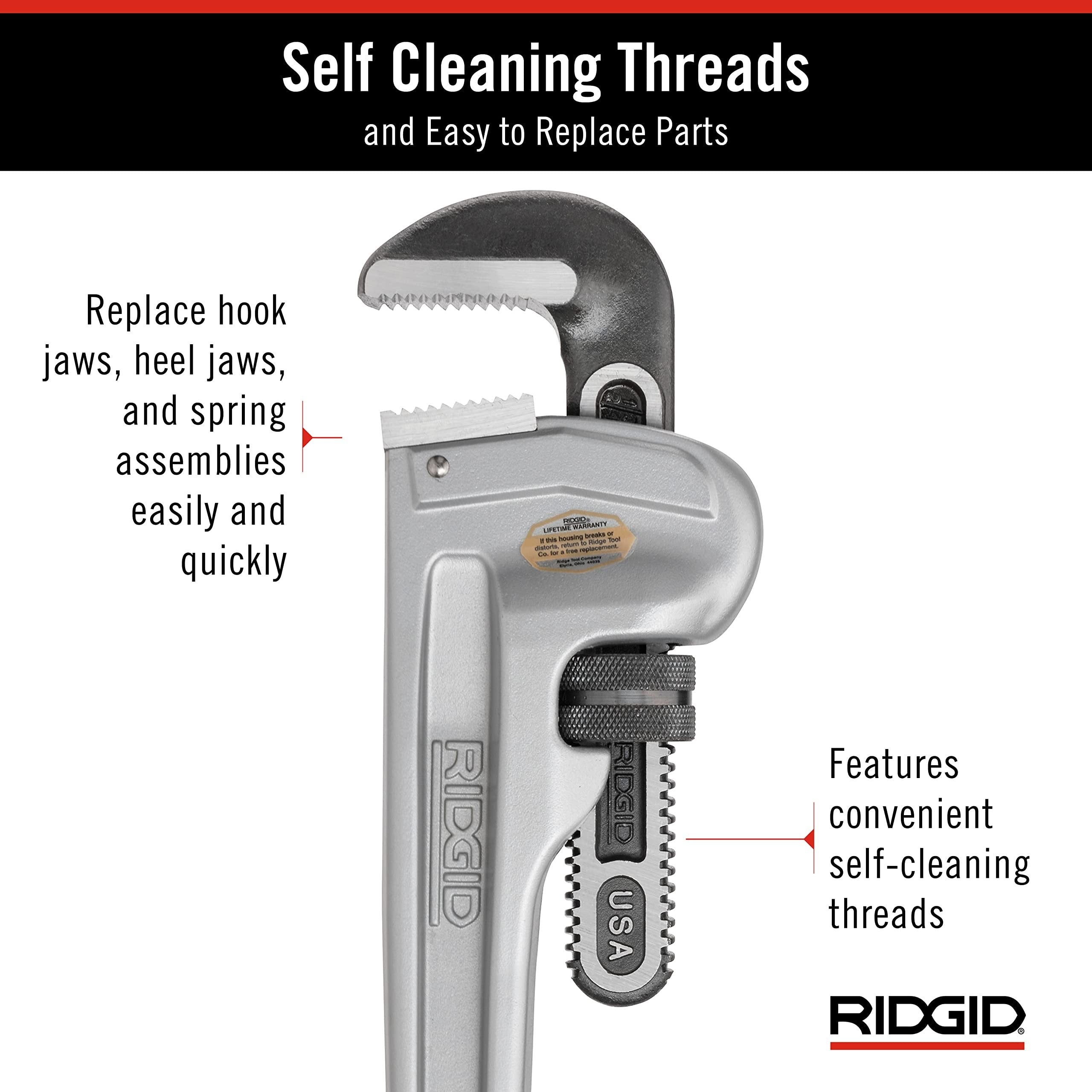 RIDGID 31105 Model 824 Aluminum Straight Pipe Wrench, 24-inch Plumbing Wrench, grey