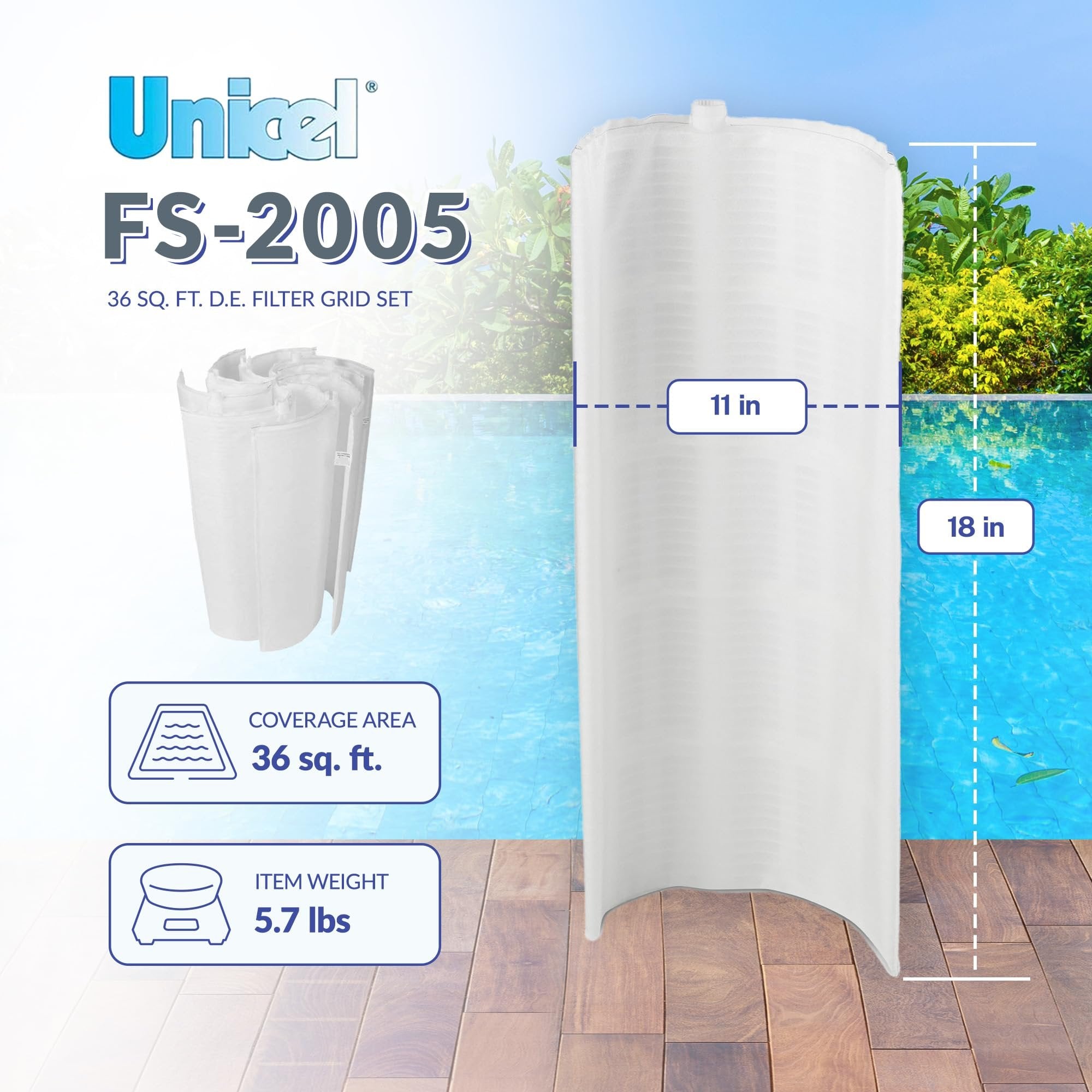 Unicel FS-2003 36 Sq Ft Vertical DE Grid Replacement Swimming Pool Filter Set, Compatible with American, Hayward, Pac-Fab, Sta-Rite, & Astral Systems