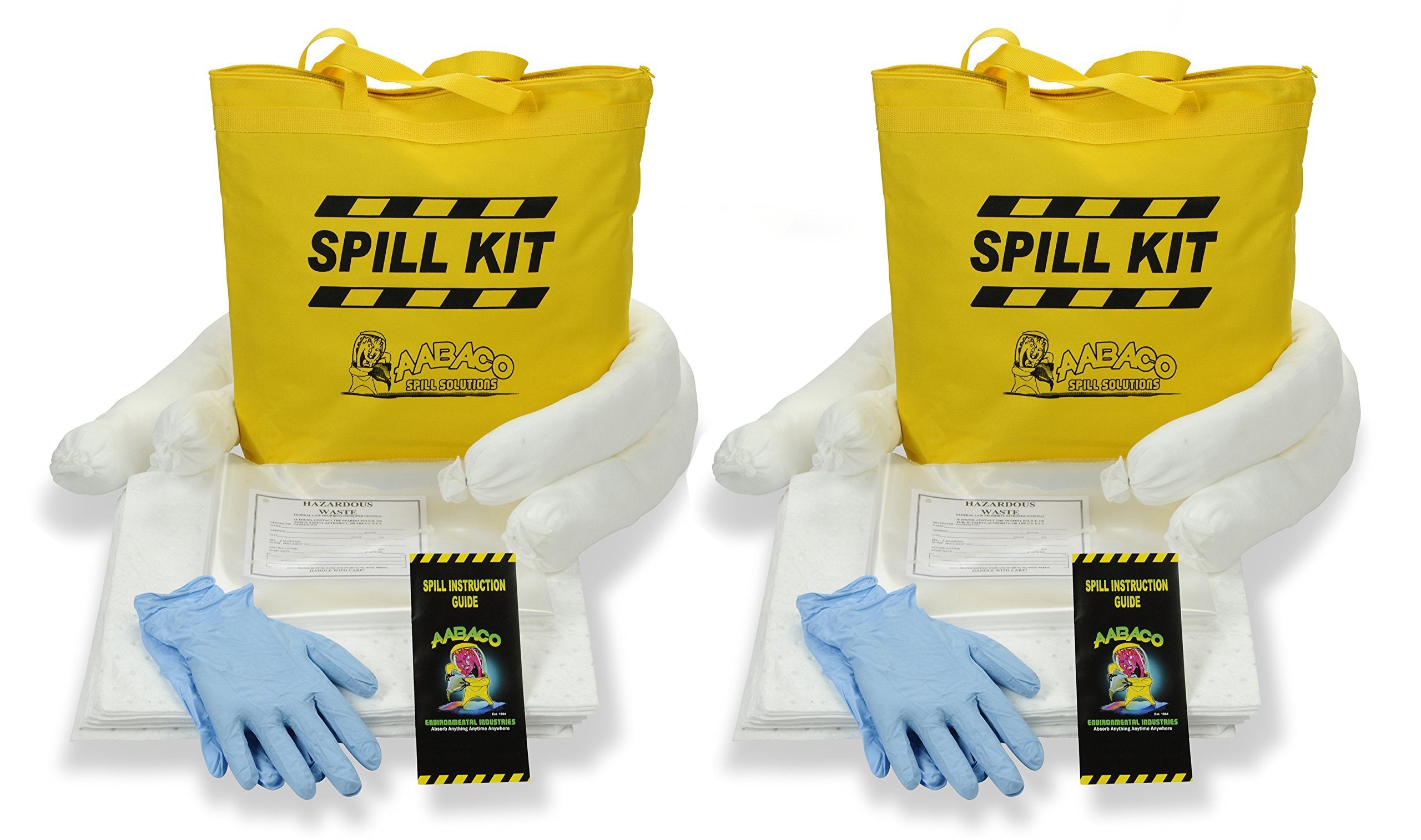 Aabaco Oil Only Spill KIT – Absorbs Oil and Fuel Spills – Repels Water – Kits in Portable Yellow Tote Bag for Trucks – Economical Absorbent (2 Kits)