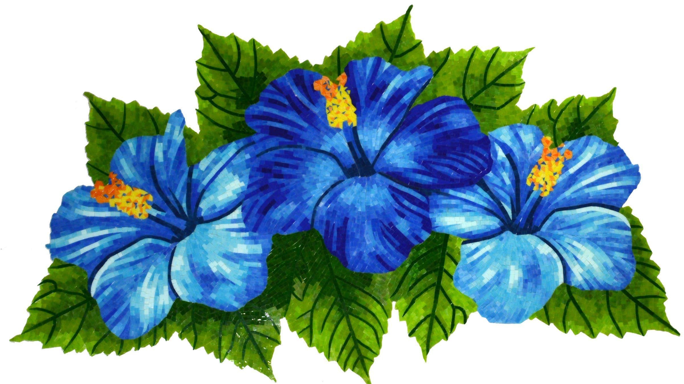 Artistry in Mosaics Glass Hibiscus Trio Swimming Pool Mosaic (35" x 60")