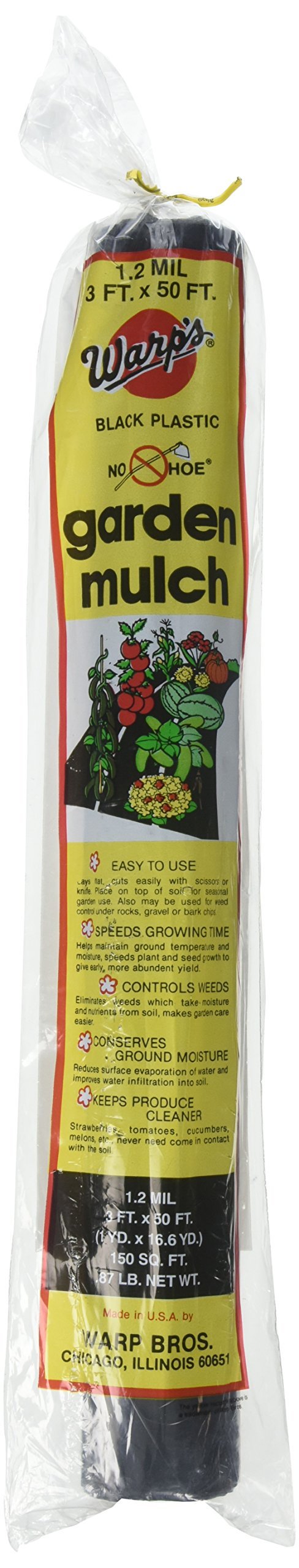 Warps NHP350 No Hoe Garden Mulch, Black, 1.2 Mil Thick