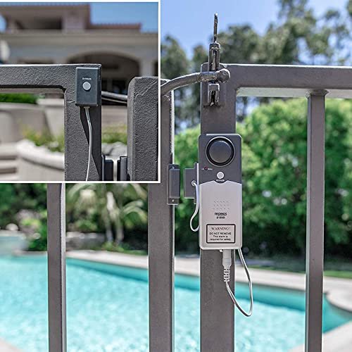Techko S189 Ultra Slim Safe Pool Alarm for Kids, ETL Listed UL 2017 Compliant, Indoor/Outdor Weather Resistant, 110db Loud Alarm with 2X Bypass Buttons, Gray, 1Count