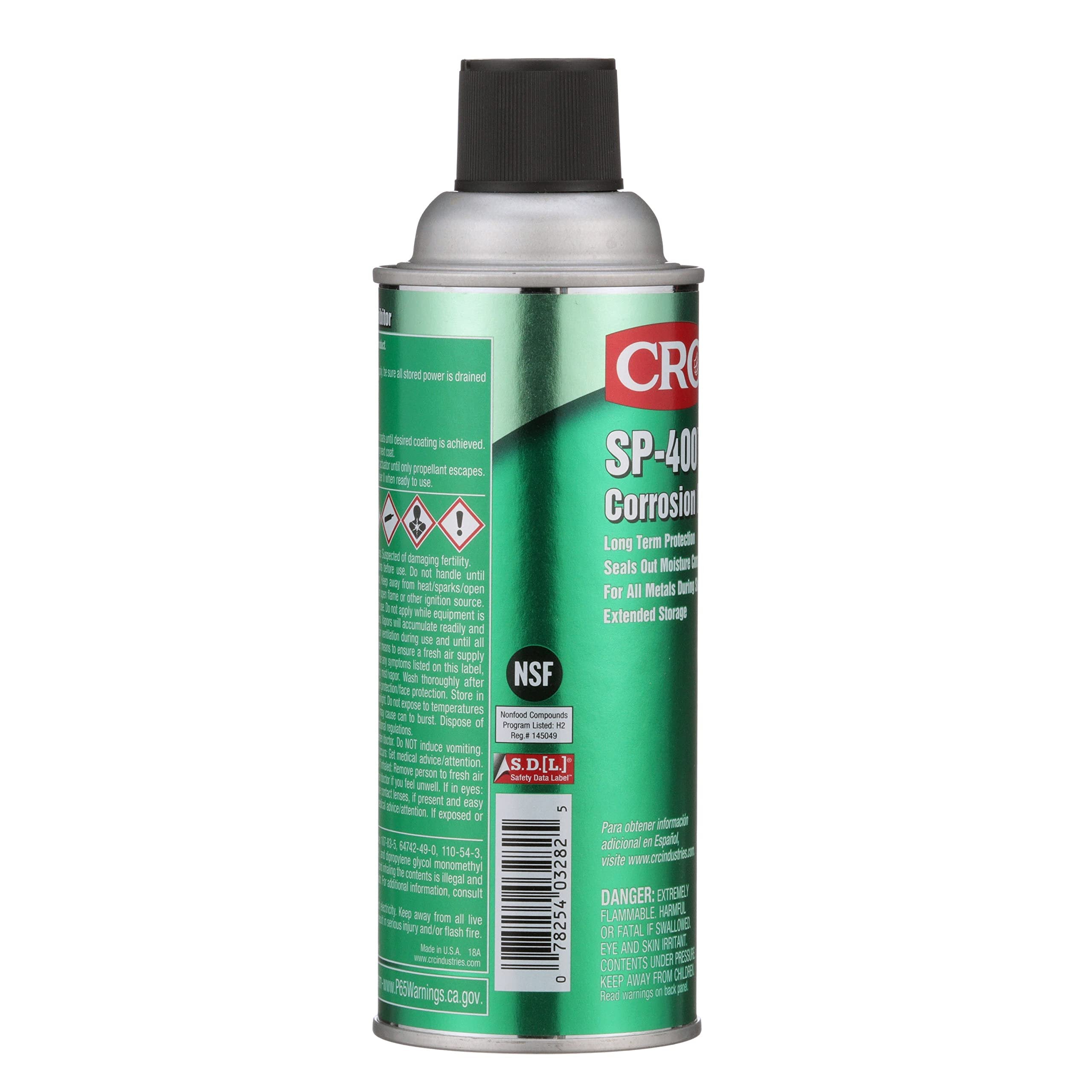 CRC Sp-400 Corrosion Inhibitor, 10 Wt Oz, Seals Out Moisture Completely For All Bare Metals, Long-Term Indoor/Outdoor Protection, NSF H2 Registered, Aerosol Spray