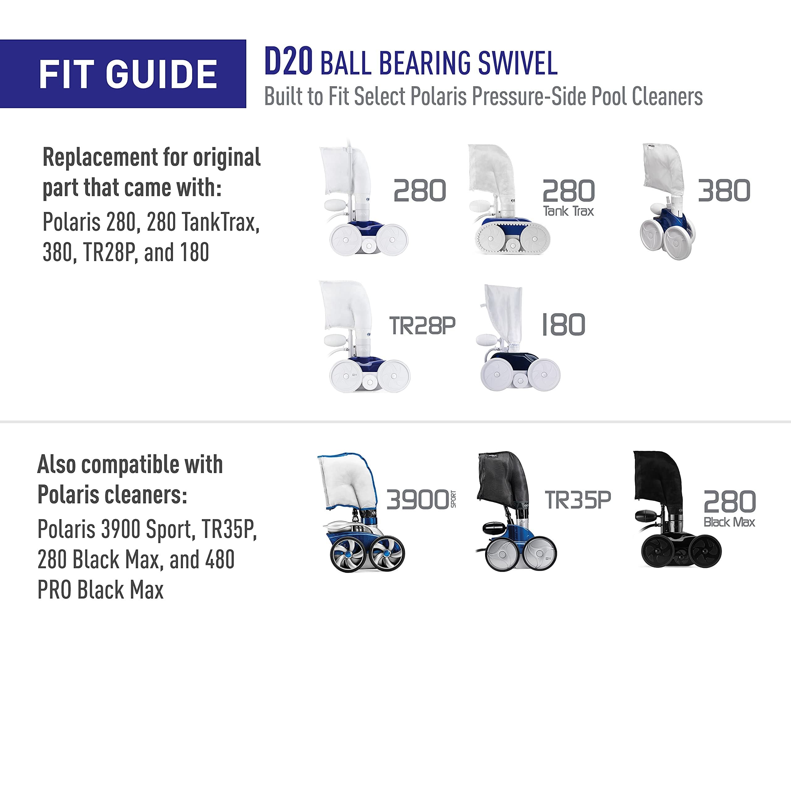 Polaris Genuine Parts D20 Ball Bearing Swivel Replacement Compatible with Polaris Models 280, 380, 3900 SPORT, TR28P, TR35P, 180