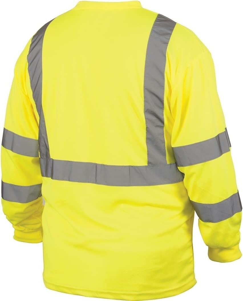 Pyramex RLTS3110XL Class 3 Long Sleeve T-Shirt, Hi-Vis Lime