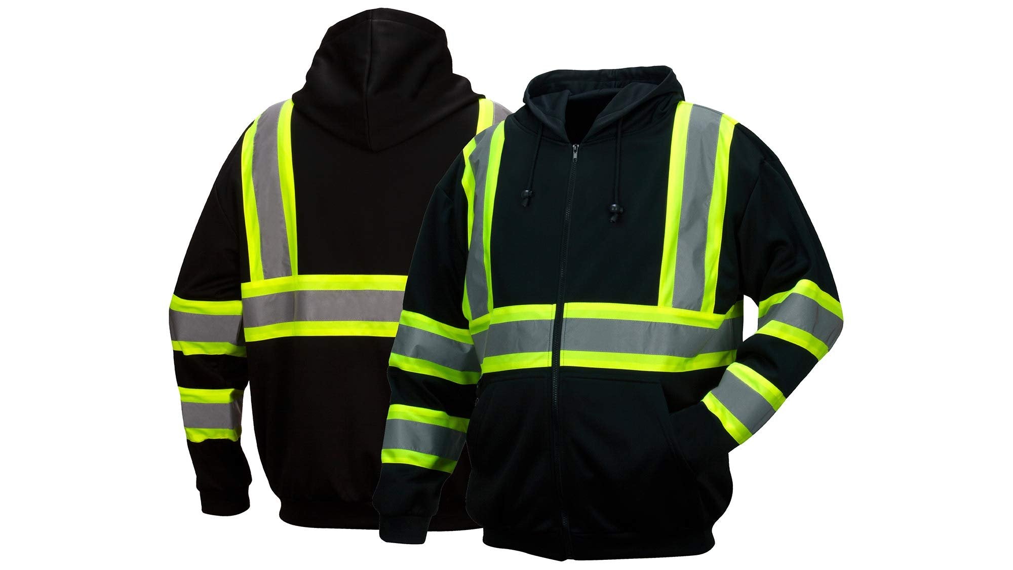 Pyramex Safety RSZH34 Series Enhanced Visibility Black Sweatshirt ANSI Type 0 Class 1 with reflective contrasting tape, small