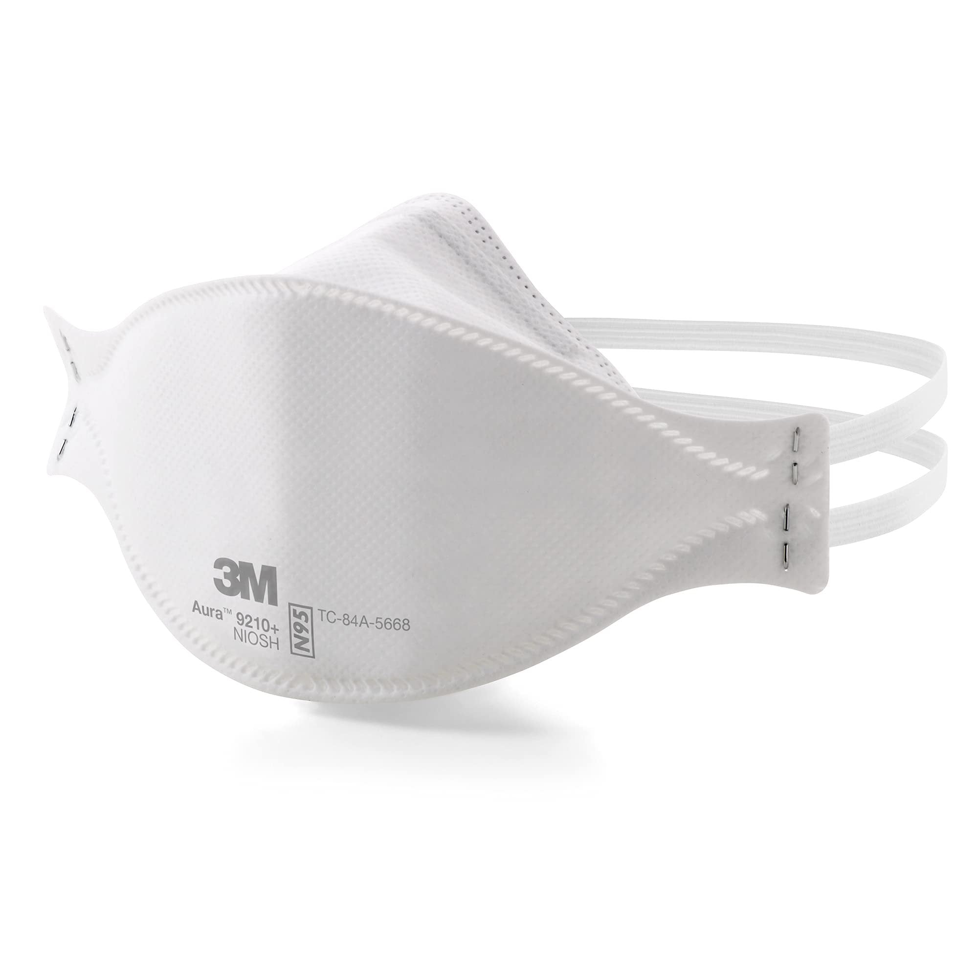 3M Aura Particulate Respirator 9210+, N95, Pack of 240 Disposable Respirators, NIOSH APPROVED, Convenient Individually Wrapped, Stapled Flat Fold Design, Low Profile Design Reduces Eyewear Fogging