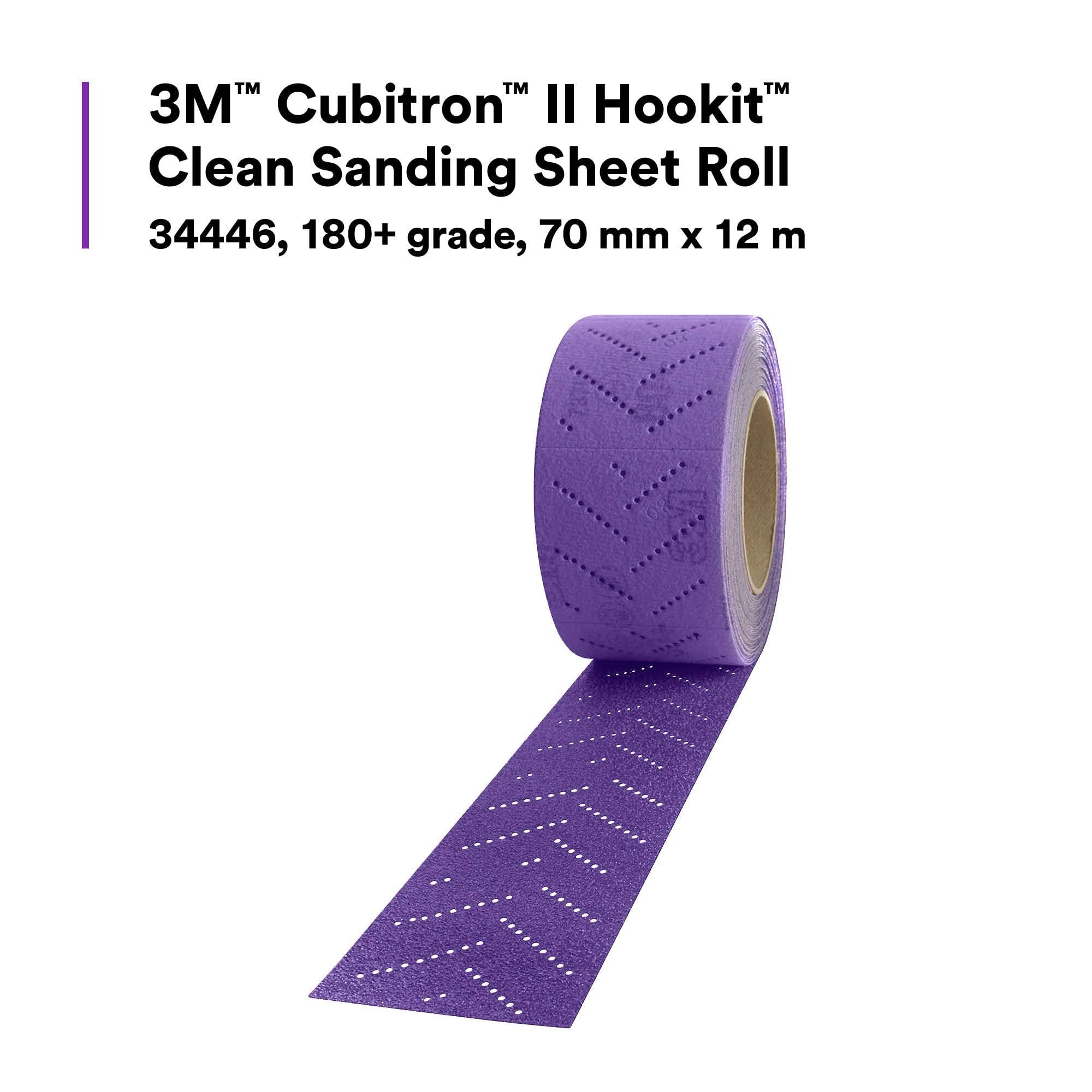 3M Cubitron II Hookit Abrasive Sheet Roll, 34446, Multi-Hole, 70 mm x 12 m, 180+ Grade, Automotive Sanding Roll Sandpaper for Coating Removal, Body Repair, Auto Sanding