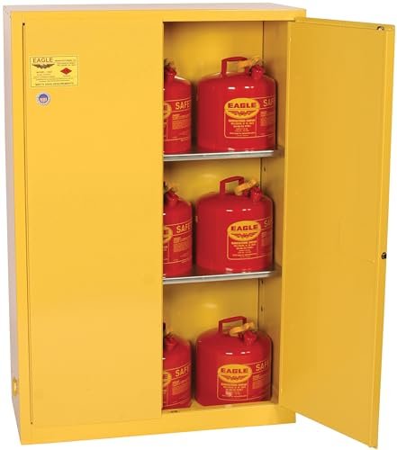Eagle 45 Gallon Manual-Close Flammable Storage Cabinet, 18 Gauge Steel, 2 Shelves, 2 Door Fire Cabinet, 43" x 18" x 65", Made in The USA, Yellow, 1947X