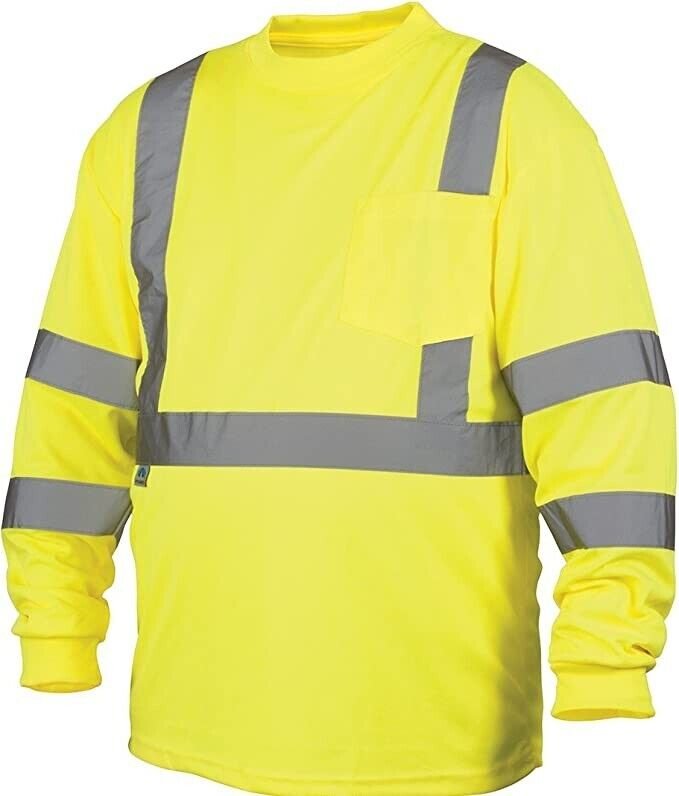 Pyramex RLTS3110XL Class 3 Long Sleeve T-Shirt, Hi-Vis Lime