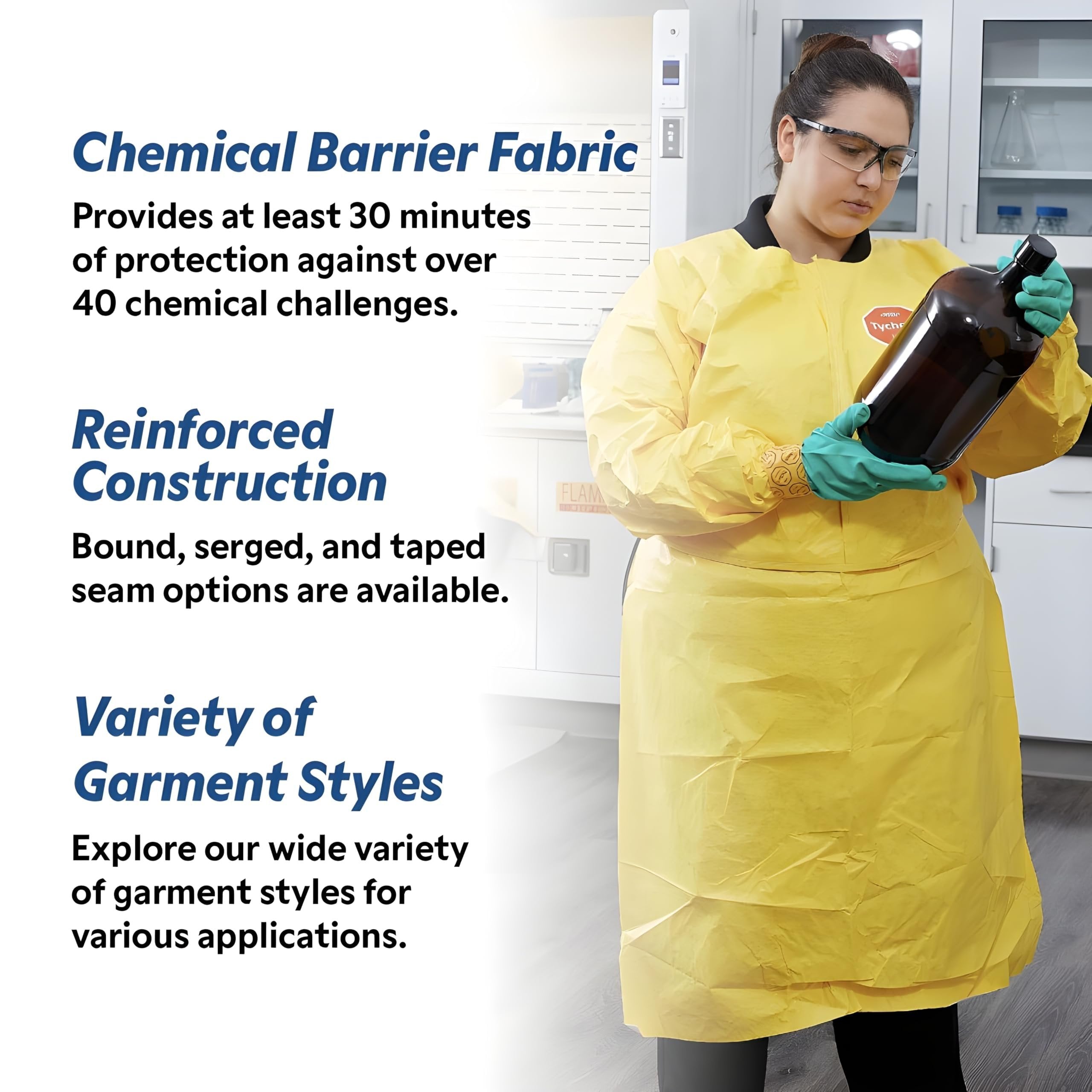 Tychem® 2000 Coverall, Serged Seams, Attached Hood, Elastic Wrists and Ankles, Zipper Front, Storm Flap, Yellow