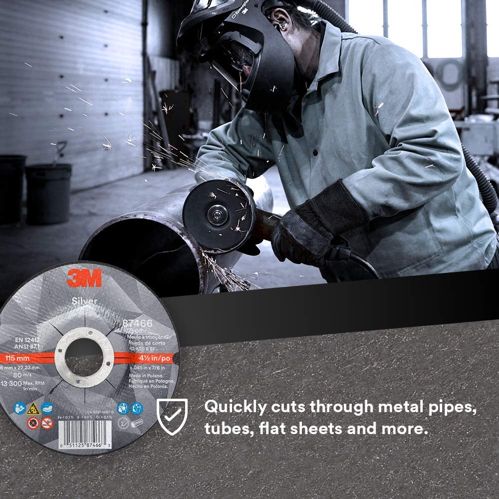 3M Silver Cut-Off Wheel, Single Pack, Precision SHAPED Ceramic Grain, Coating, Cut,, Cutting Angle, Flute