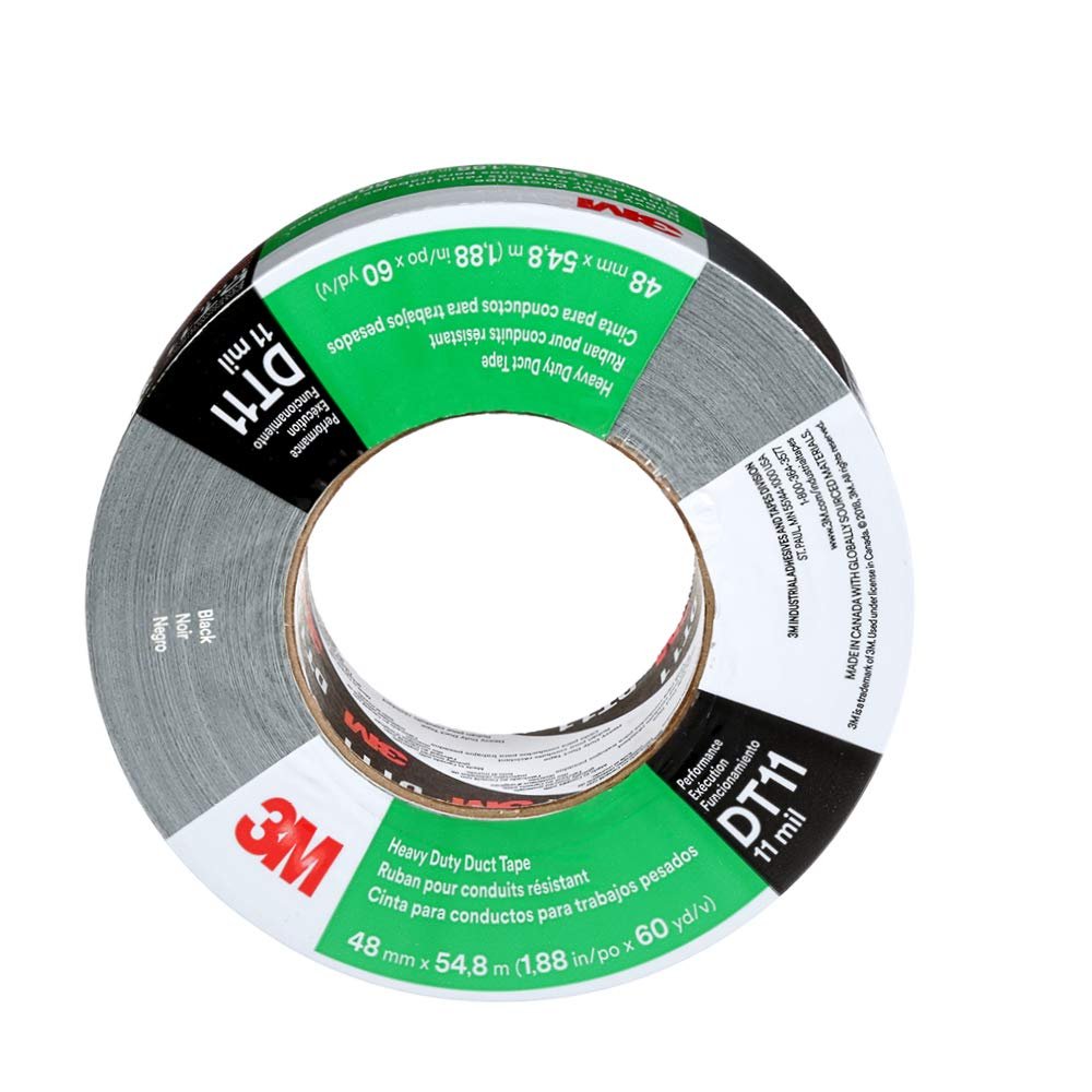 3M DT11 Heavy Duty Duct Tape, Black, 48 mm x 54.8 m x 11 mil – High Tensile Strength, Versatility and Durability, 1 Pack