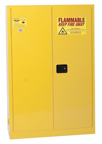 Eagle 45 Gallon Manual-Close Flammable Storage Cabinet, 18 Gauge Steel, 2 Shelves, 2 Door Fire Cabinet, 43" x 18" x 65", Made in The USA, Yellow, 1947X