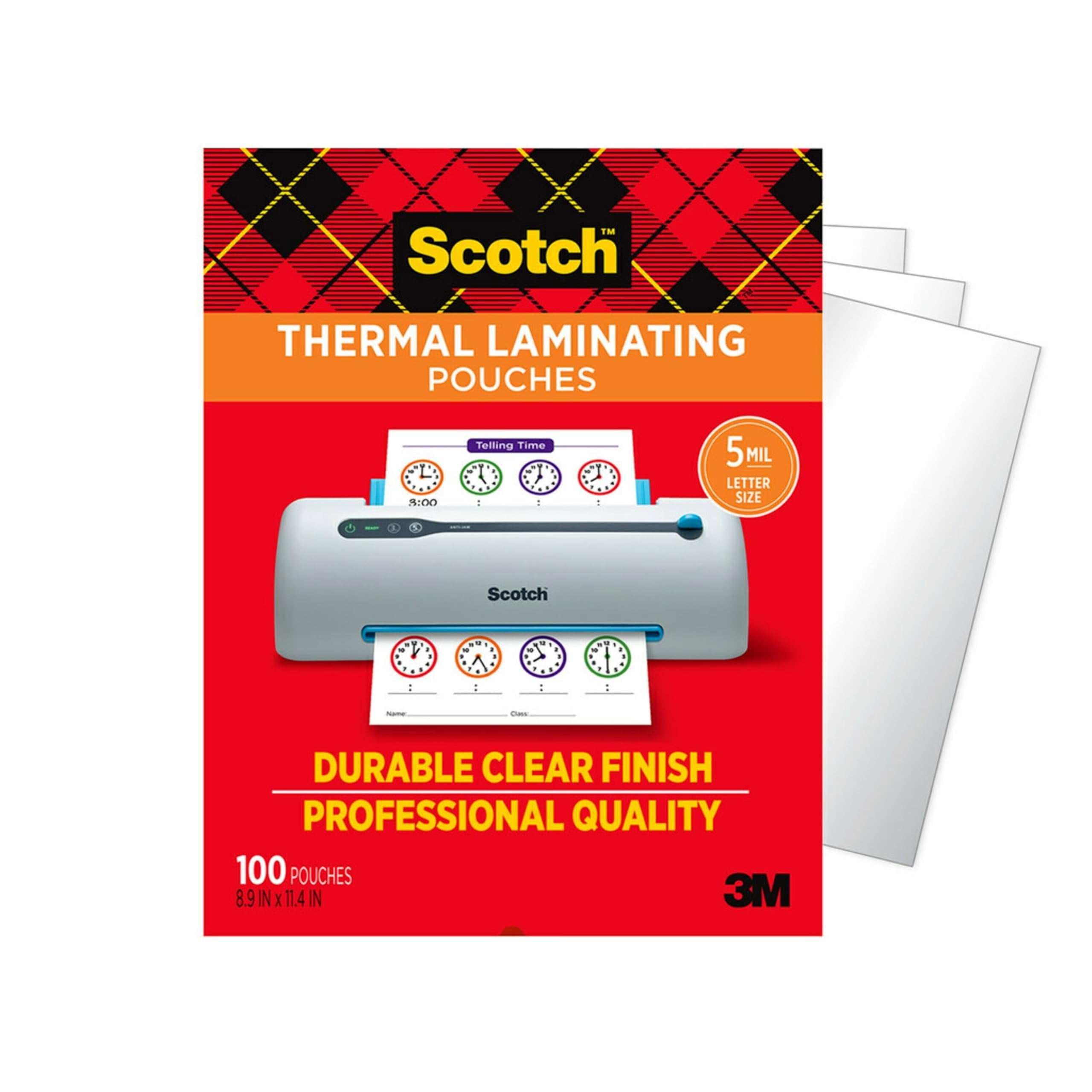 Scotch Thermal Laminating Pouches, 100 Count, Clear, 5 mil., Laminate Business Cards, Banners and Essays, Ideal Office or School Supplies, Fits Letter Sized Paper (8.9 in. × 11.4 in.)