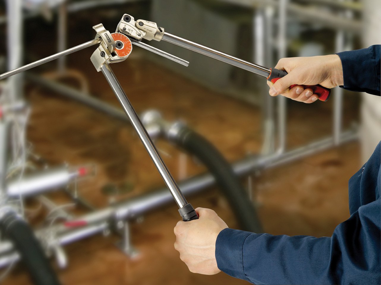 RIDGID 38048 Model 608 Heavy-Duty Stainless Steel Pipe and Tubing Bender, 1/2" Pipe Bender with Extra Long Handles, Black; Red; Silver