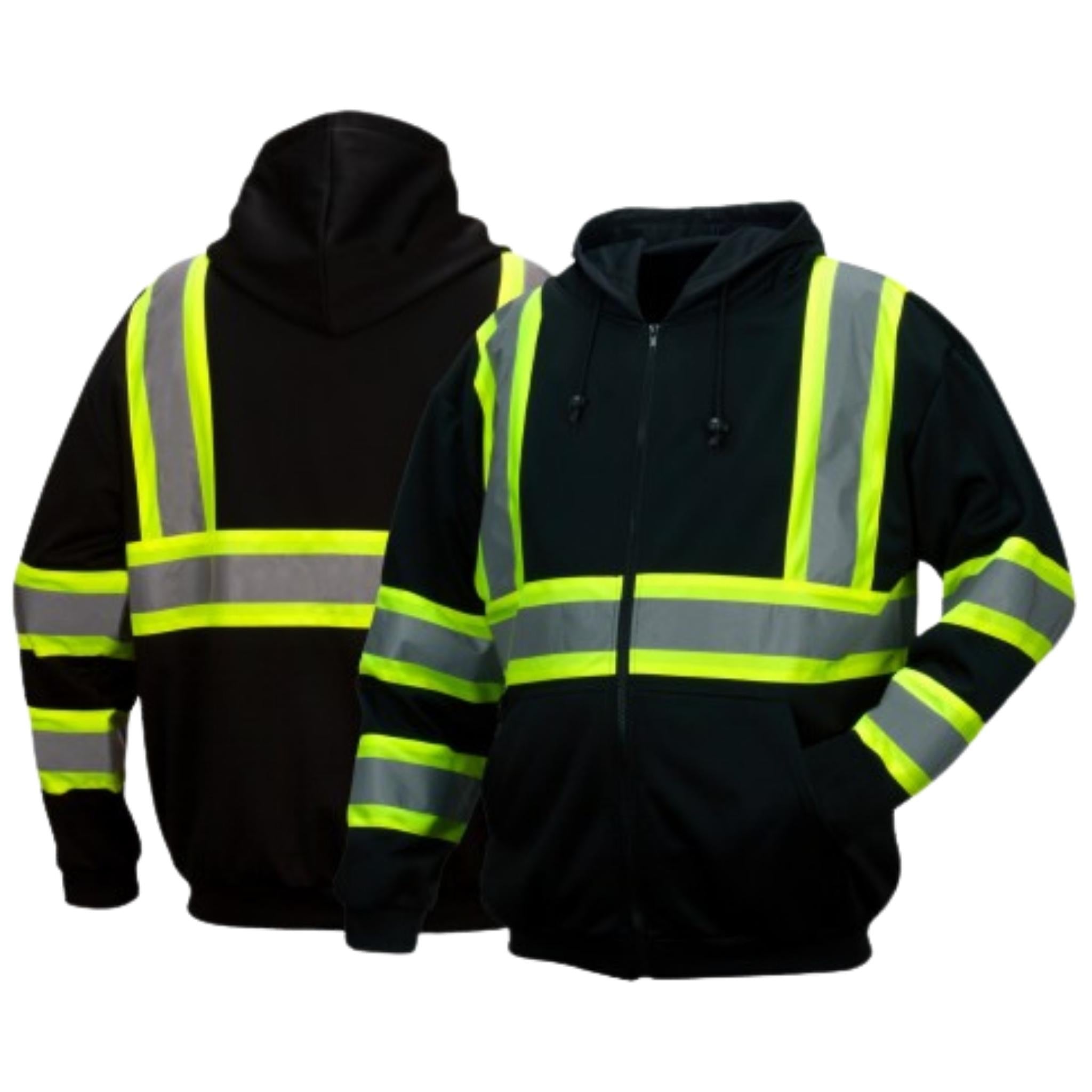 Pyramex Safety RSZH34 Series Enhanced Visibility Black Sweatshirt ANSI Type 0 Class 1 with reflective contrasting tape, small