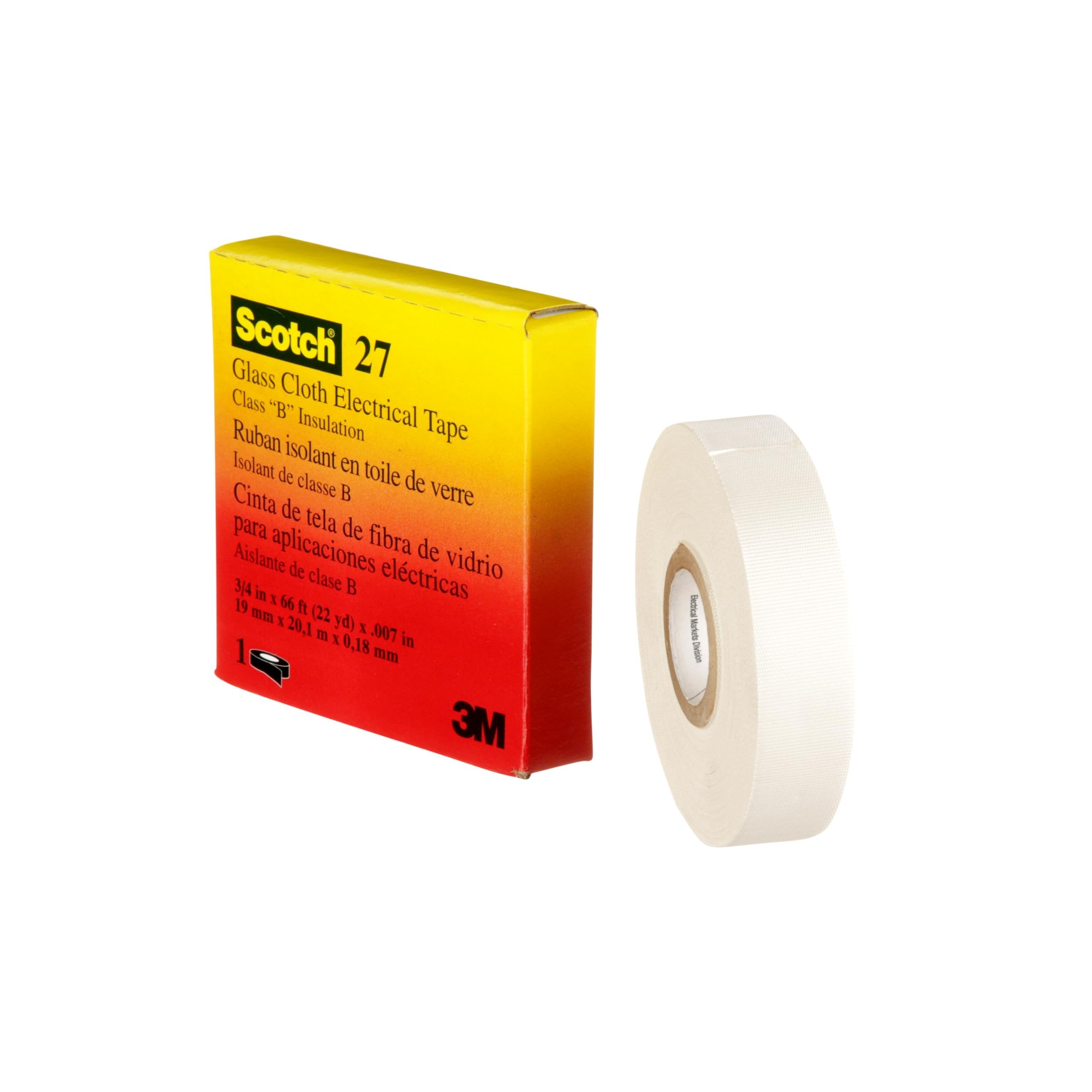 3M™ Glass Cloth Electrical Tape 27, 3/4 in x 66 ft, 1 Roll/Carton