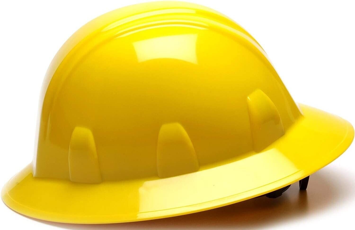 Pyramex HP24130 Full Brim Hard Hat 4 Point Ratchet Suspension - Yellow- 12 PACK