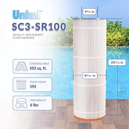 Unicel SC3-SR100 102 Square Foot 3 Oz Media Replacement Swimming Pool Filter Cartridge, 195 Pleats, Compatible with Sta-Rite Posi-Flo Models