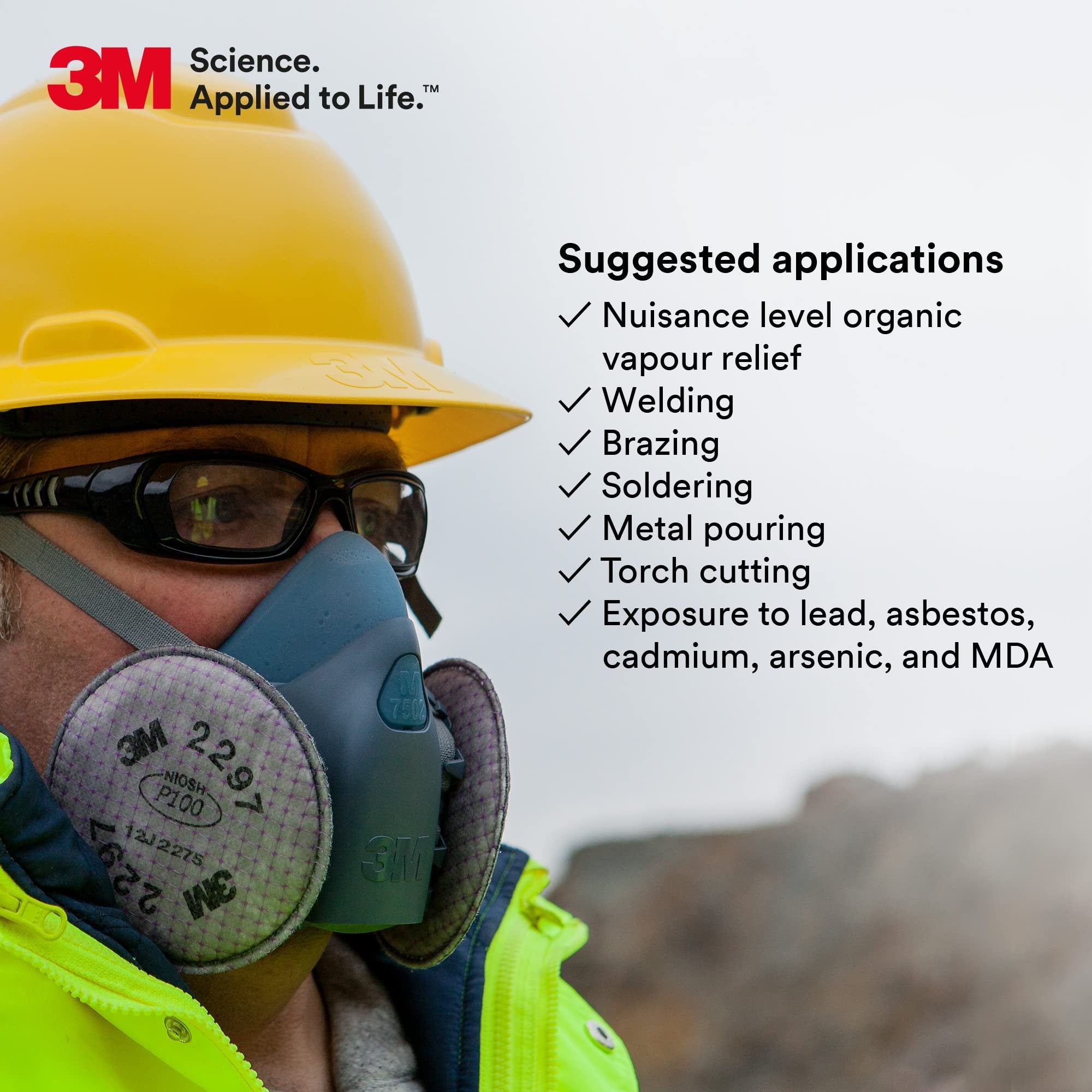 3M P100 Advanced Respirator Filter 2297, 1 Pair, Helps Protect Against Oil and Non-Oil Based Particulates, Nuisance Level Organic Vapor Relief, Mining, Shipbuilding, Abatement, Utilities