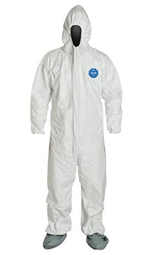 DuPont DUPTY122SXL Tyvek Elastic-Cuff Hooded Coveralls with Boots, White, X-Large Size, Pack of 25