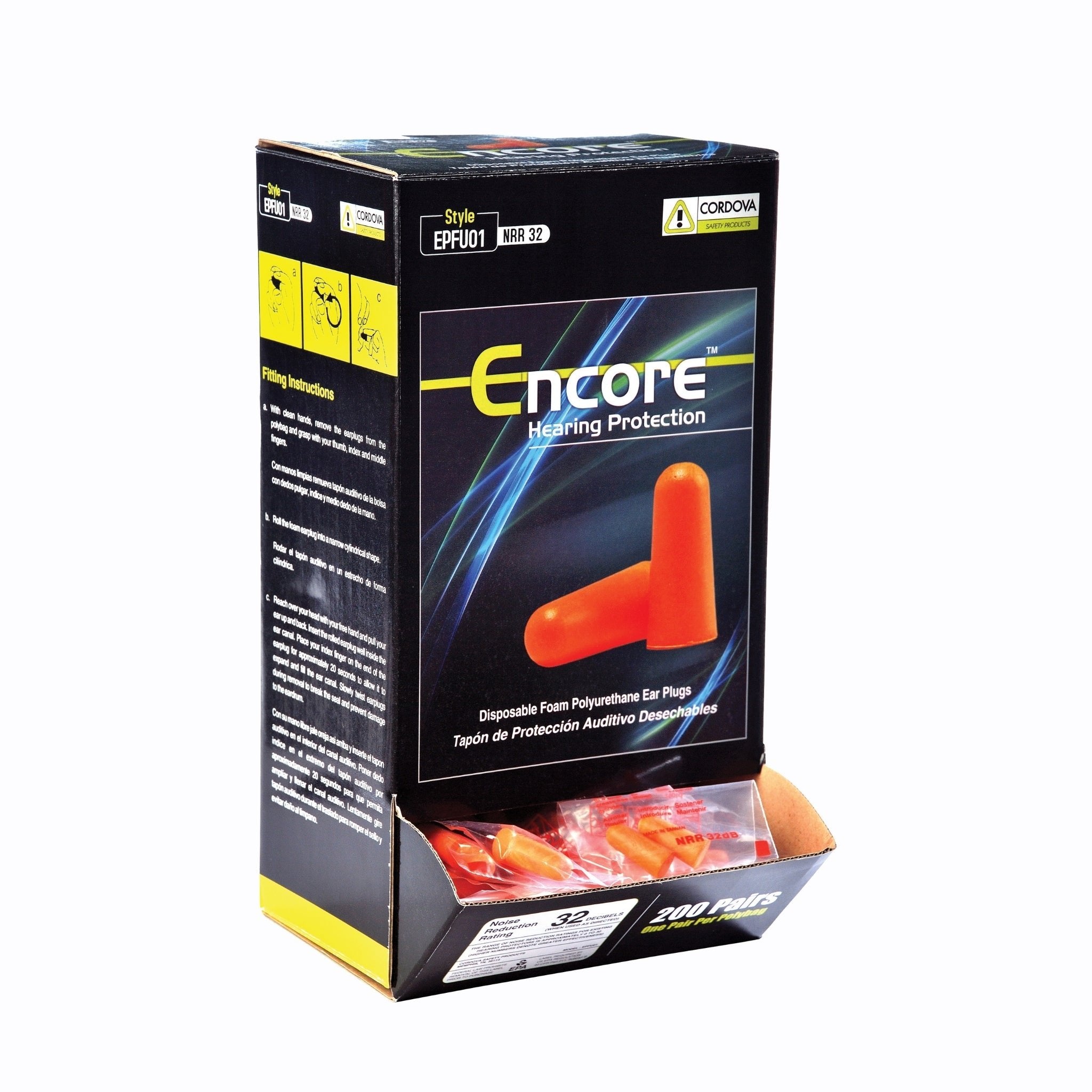 CORDOVA Uncorded ear plugs - Orange foam - 200pr/box