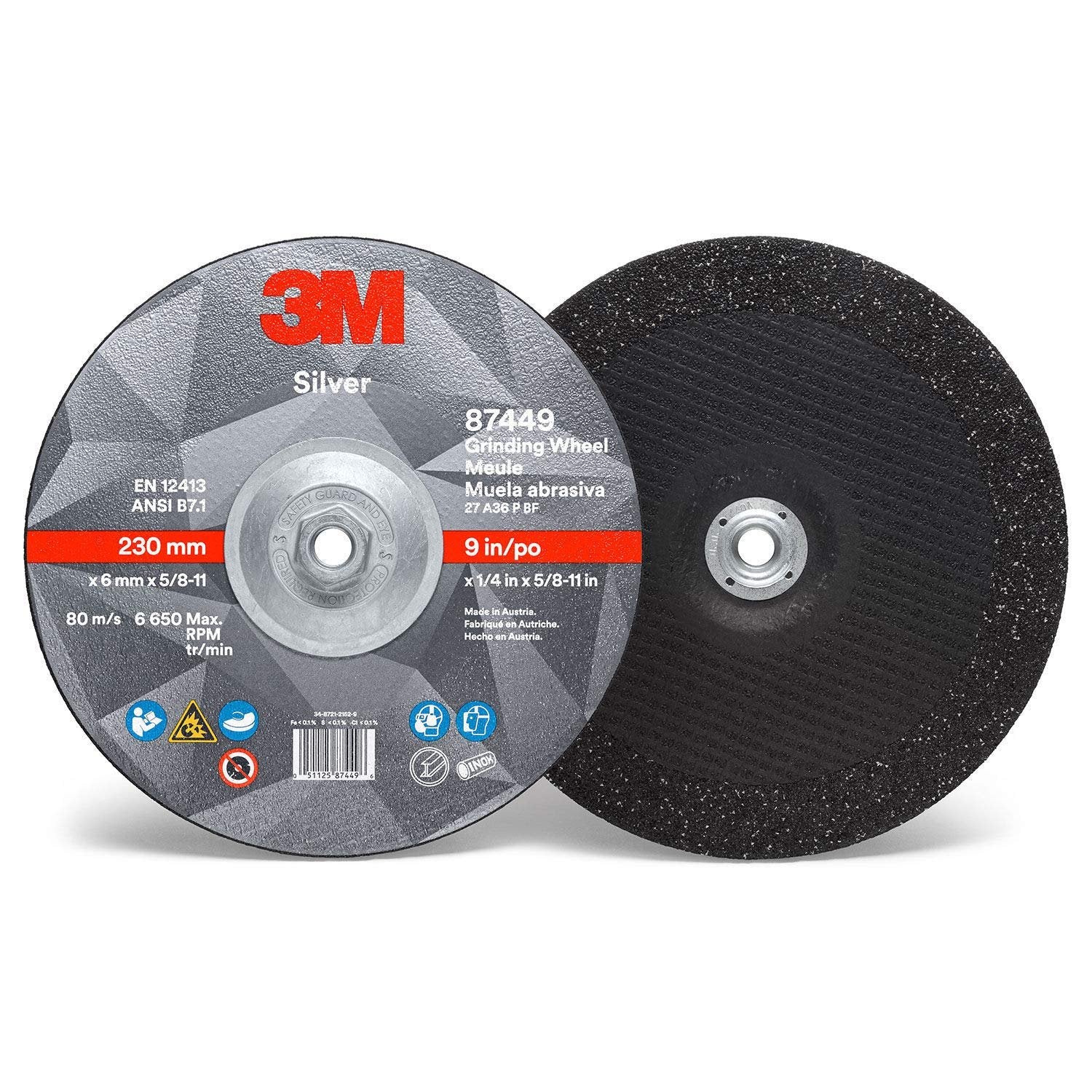 3M 87449 Silver Depressed Center Grinding Wheel, 9" x 1/4" x 5/8-11" T27, Ceramic Grain, 36 Grit, Lot of 20