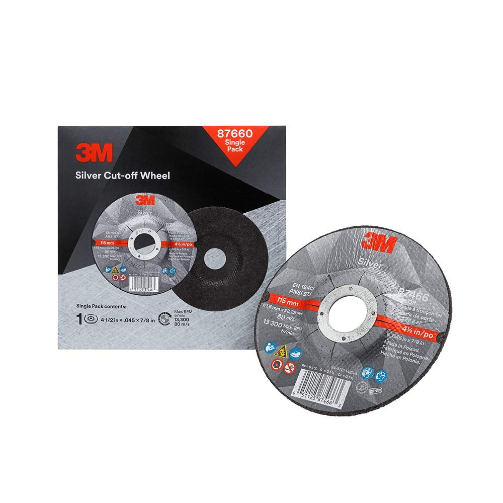 3M Silver Cut-Off Wheel, Single Pack, Precision SHAPED Ceramic Grain, Coating, Cut,, Cutting Angle, Flute