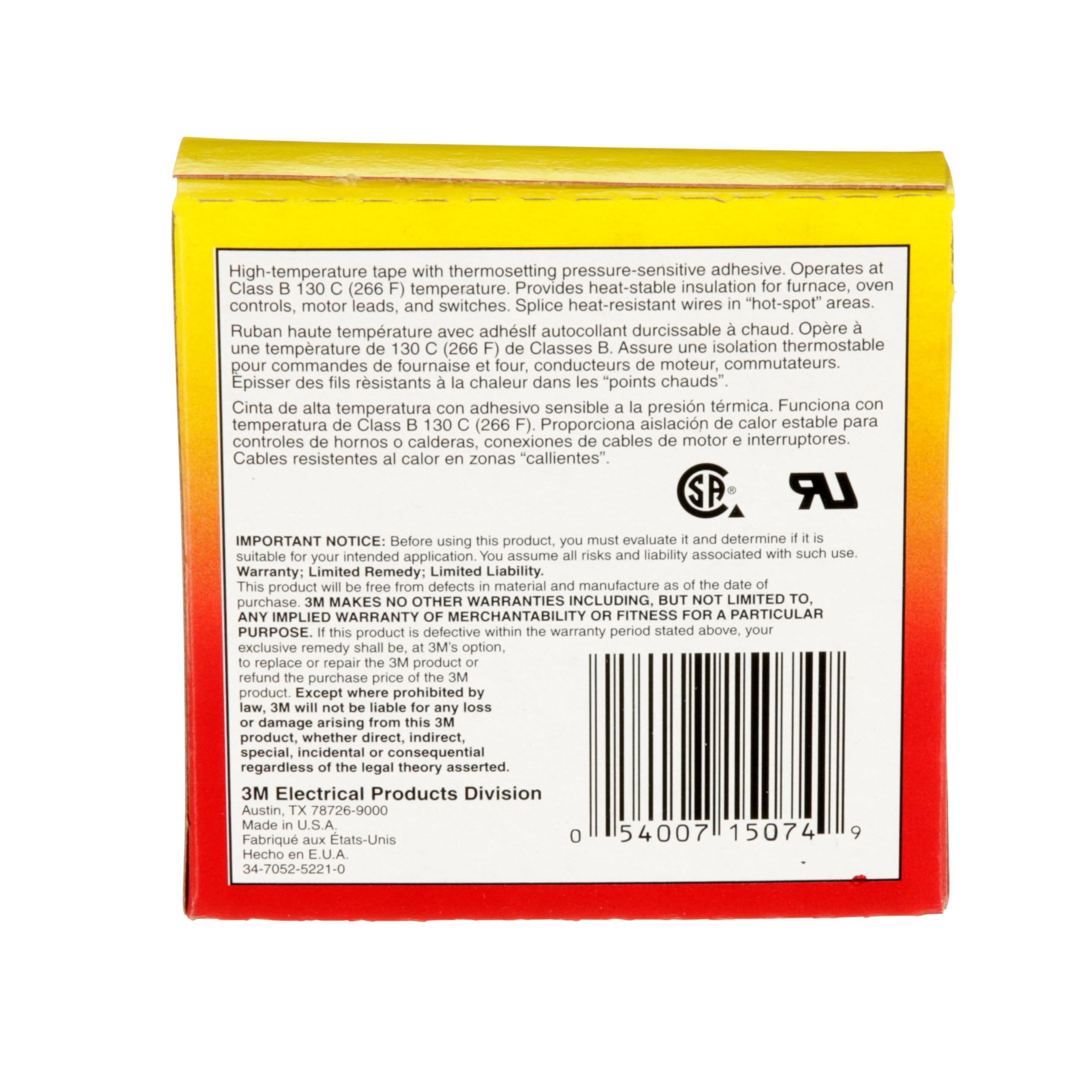 3M™ Glass Cloth Electrical Tape 27, 3/4 in x 66 ft, 1 Roll/Carton
