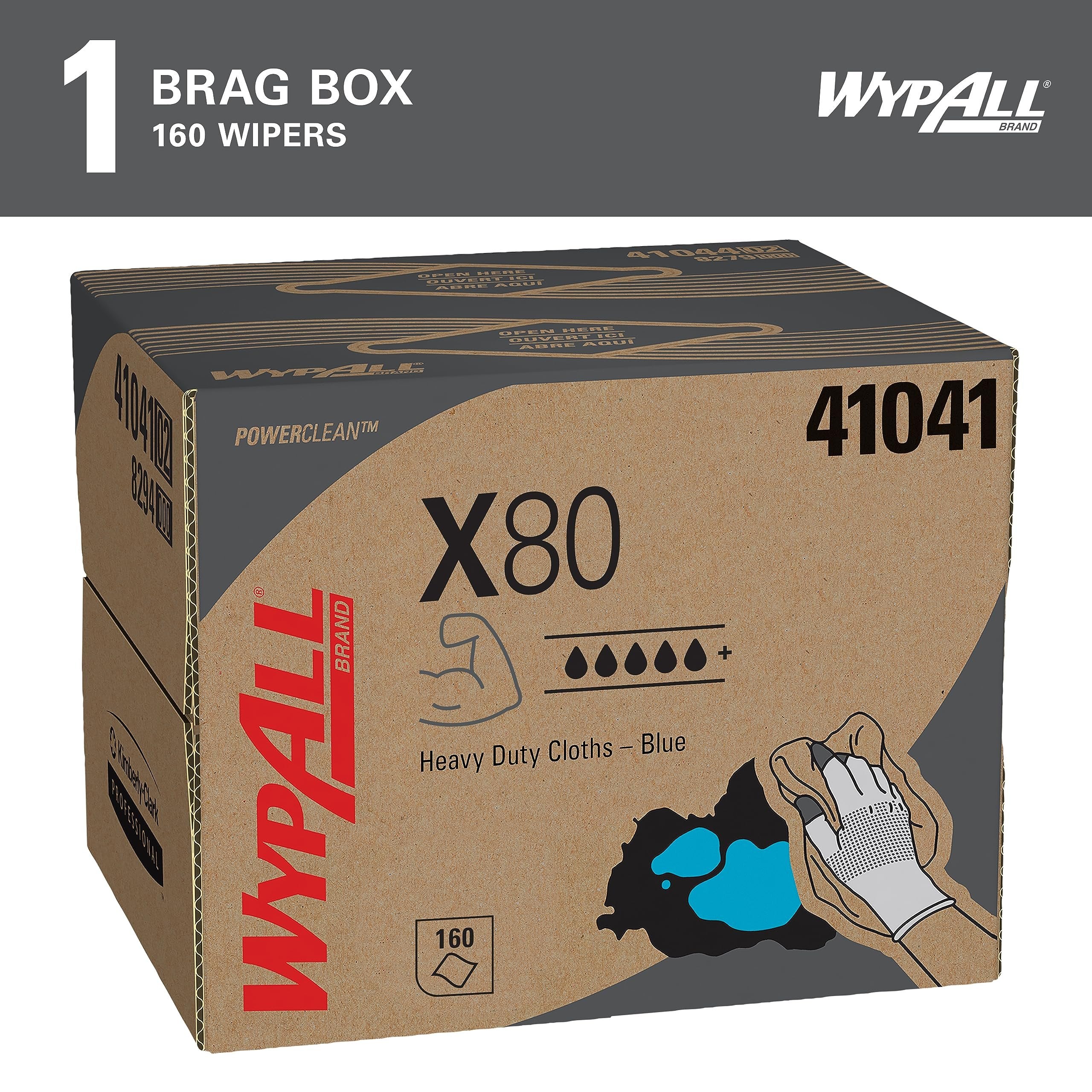 WypAll Power Clean X80 Heavy Duty Cloths (41041), Brag Box, Blue, 1 Box with 160 Sheets