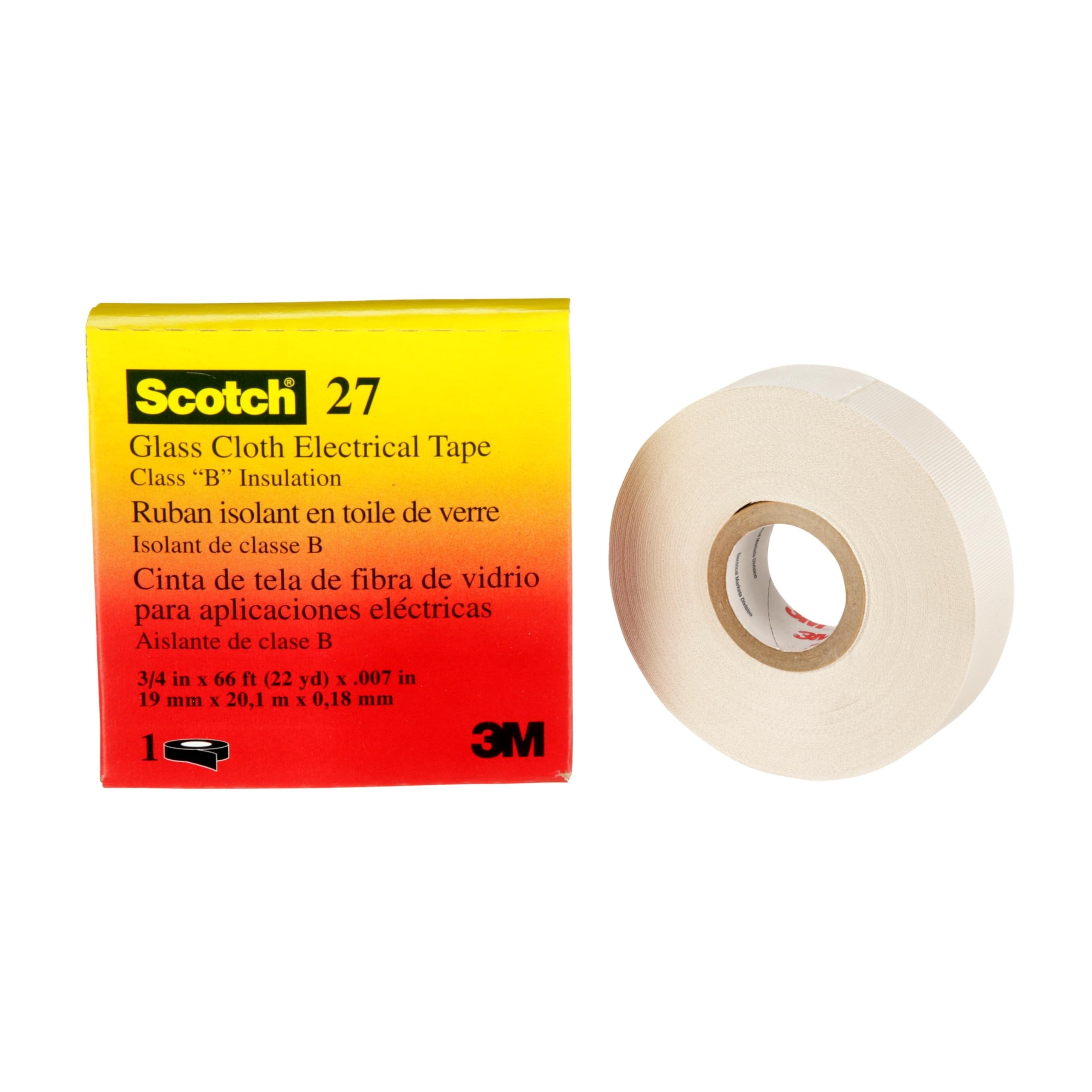 3M™ Glass Cloth Electrical Tape 27, 3/4 in x 66 ft, 1 Roll/Carton