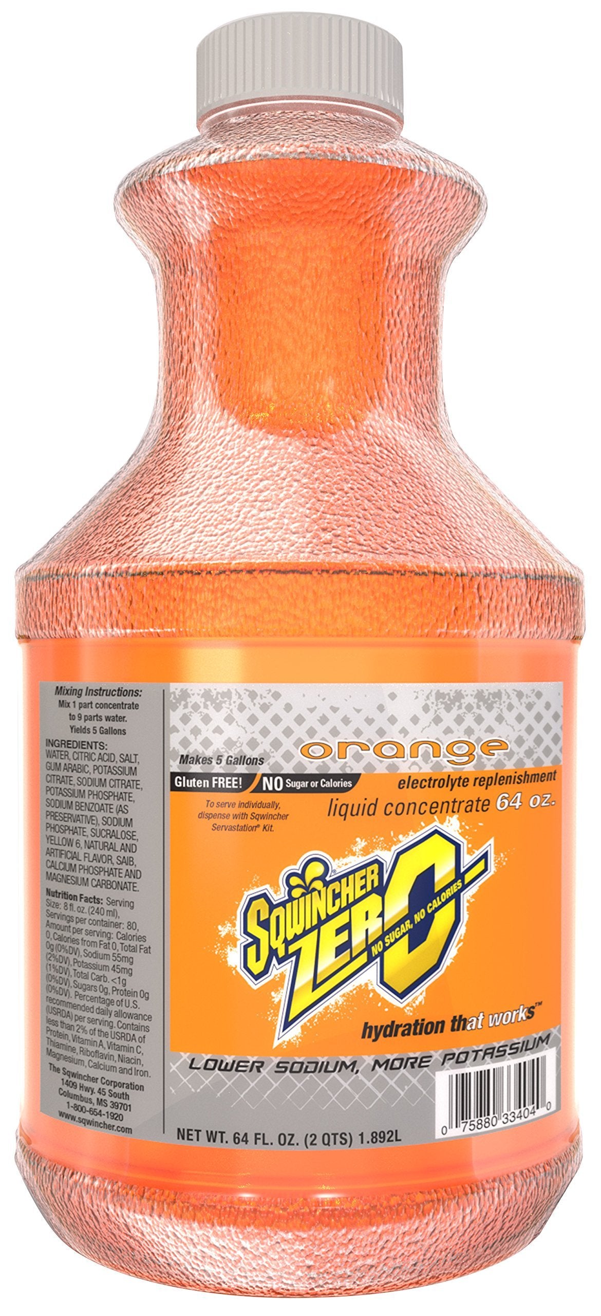 Sqwincher Zero Liquid Concentrate, Orange, 64 fl oz (Case of 6)